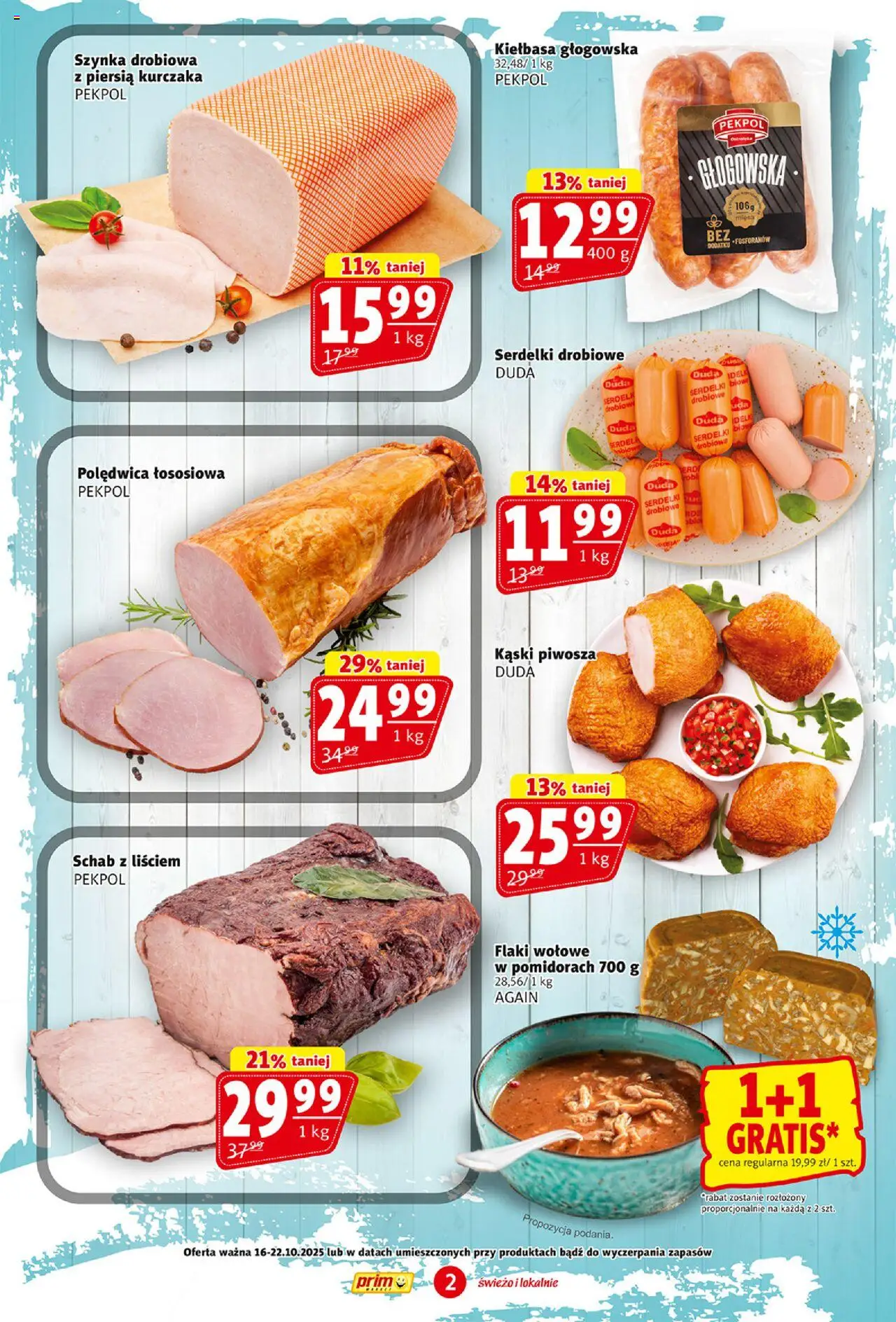 Prim Market Gazetka od 16.10.2025 | Strona: 2 | Produkty: Kiełbasa, Schab, Szynka, Flaki wołowe