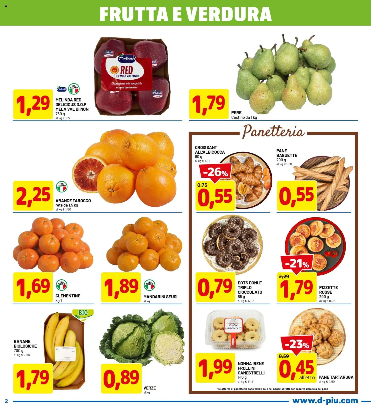 Volantino D Più del 05.01.2026 | Pagina: 2 | Prodotti: Arance, Banane, Croissant, Profumo