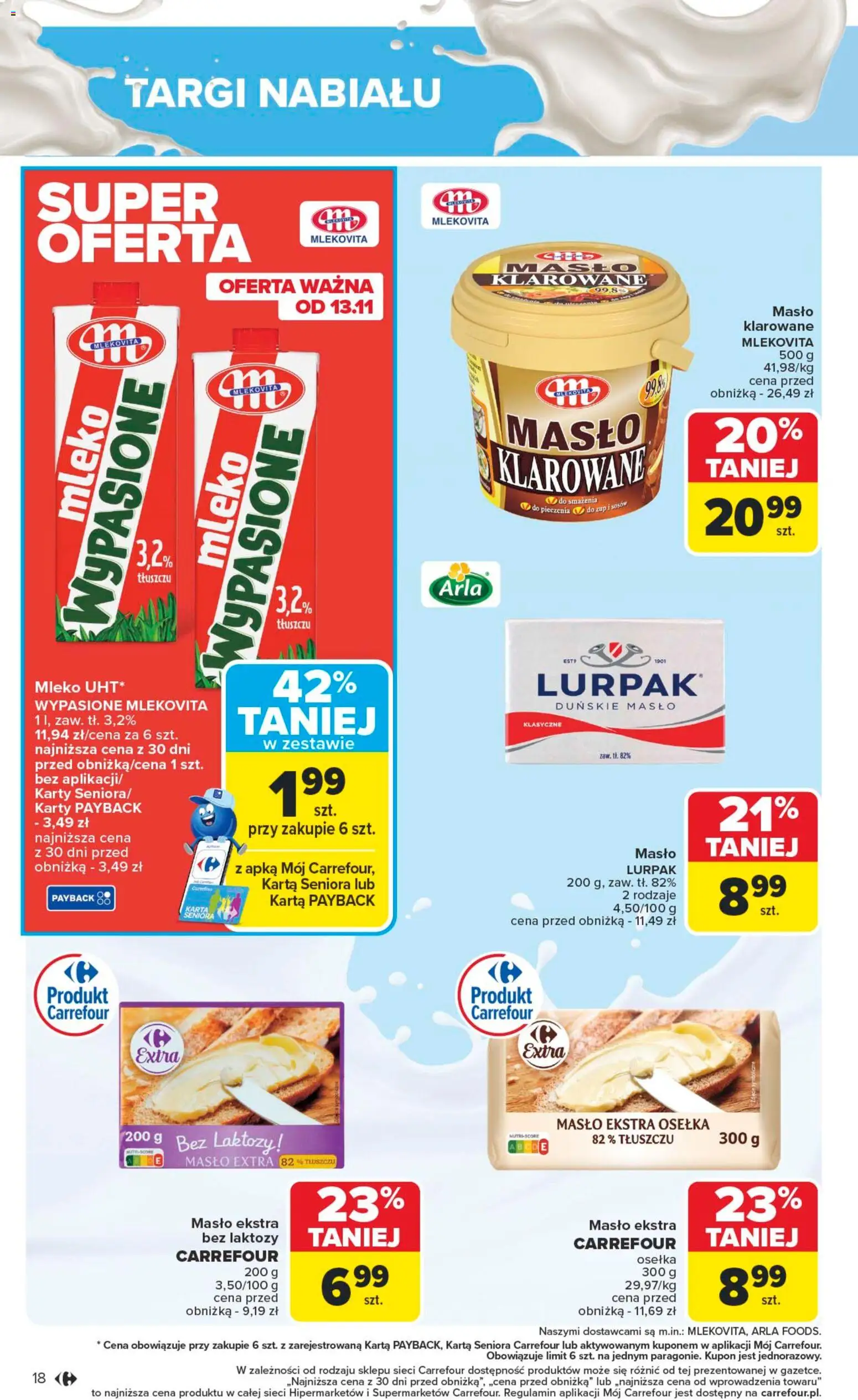 Carrefour Gazetka od 10.11.2025 | Strona: 20 | Produkty: Karta, Masło ekstra osełka, Bez laktozy, Masło