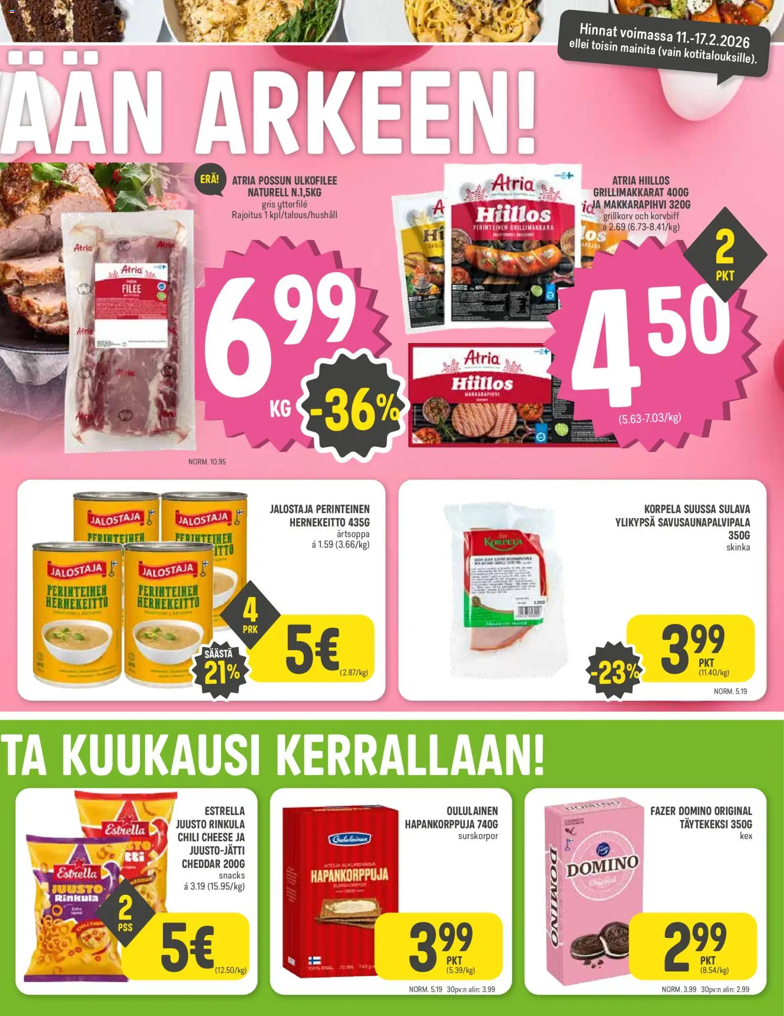Halpa Halli tarjoukset – voimassa 11.02.2026 alkaen | Sivu: 3 | Tuotteet: Cheddar, Chili, Juusto, Hernekeitto