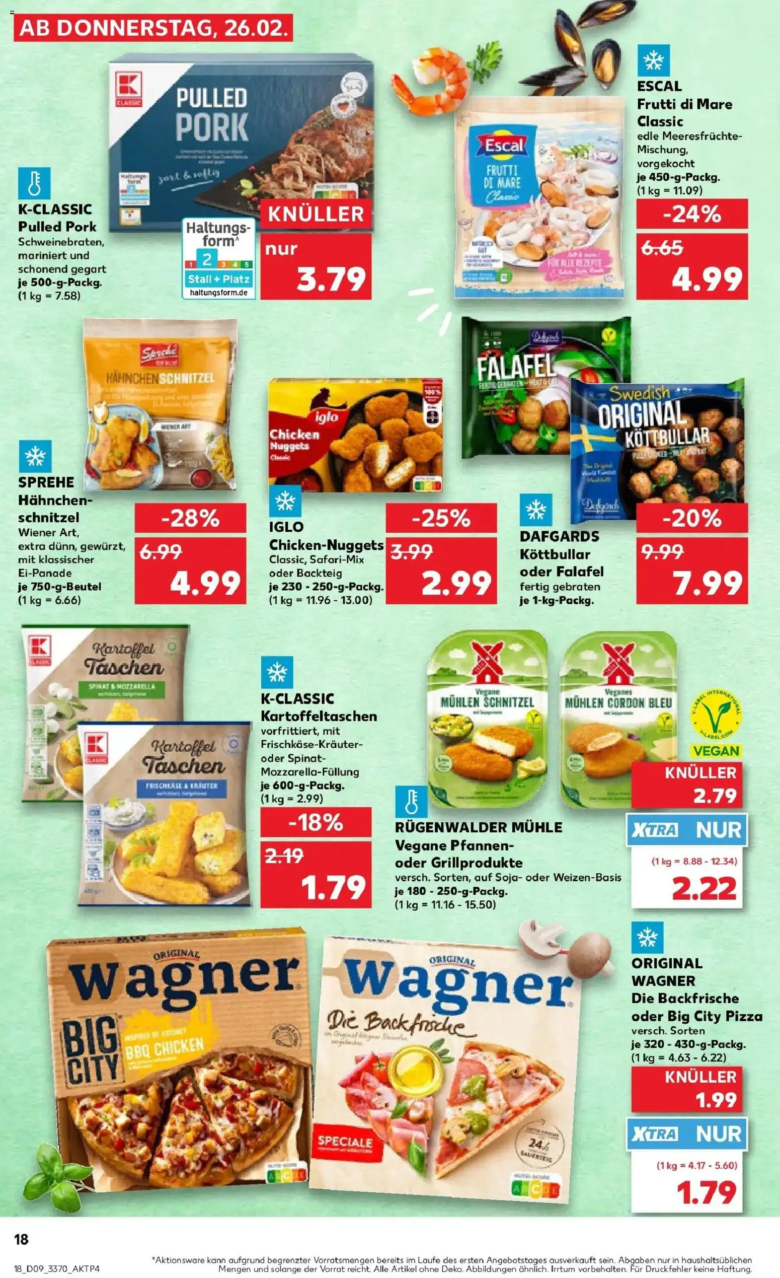 Kaufland prospekt Lutherstadt Wittenberg	 – gültig ab 26.02.2026 | Seite: 18 | Produkte: Mozzarella, Iglo, Schnitzel, Meeresfrüchte