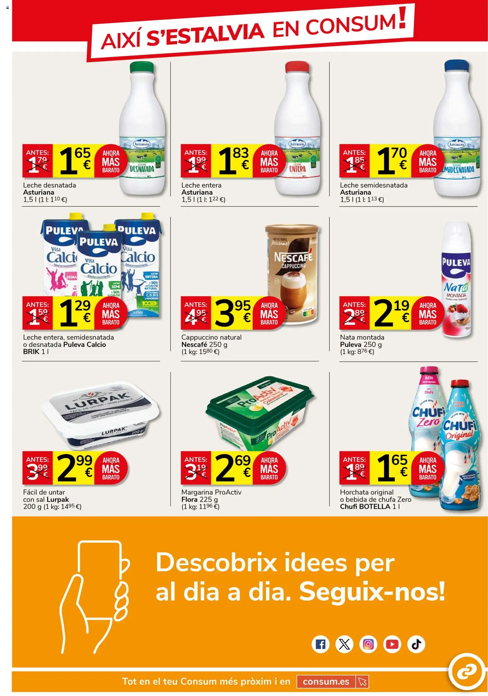 Consum folleto │ válido desde el 26.03.2026 | Página: 3 | Productos: Leche desnatada, Leche entera, Leche, Margarina