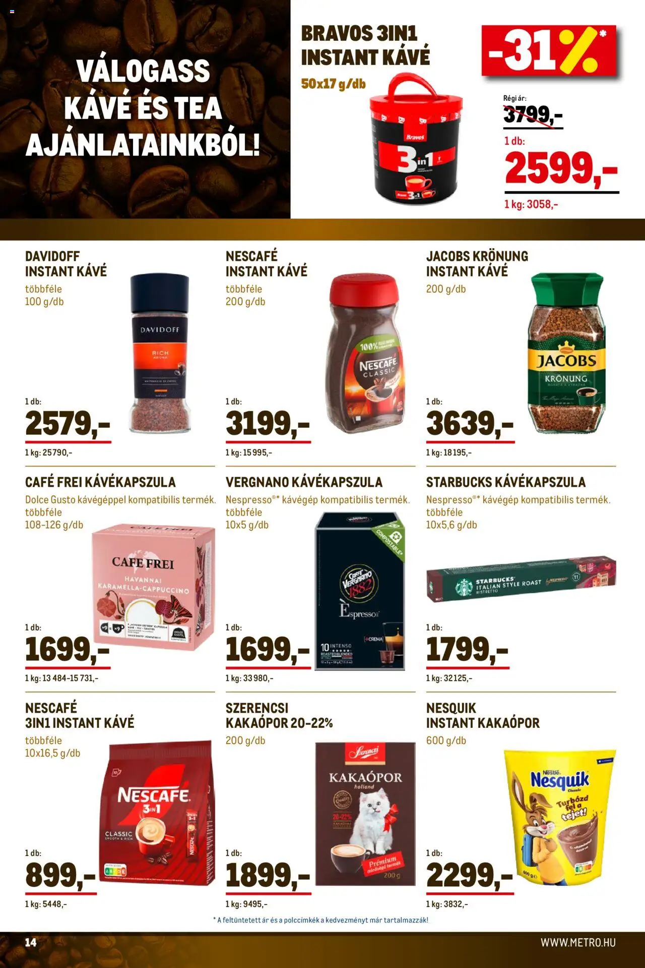 Metro akciós ujság - amely érvényes a következő dátumtól: 01.10.2025 | Oldal: 14 | Termékek: Dolce Gusto, Kávékapszula, Nesquik, Kakaópor