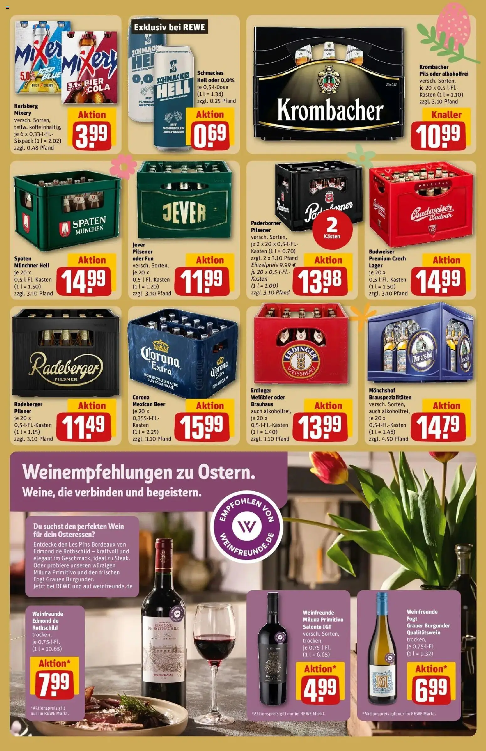 Rewe Prospekt Marl	 – gültig ab 30.03.2026 | Seite: 23 | Produkte: Mixer, Weißbier, Budweiser, Wein
