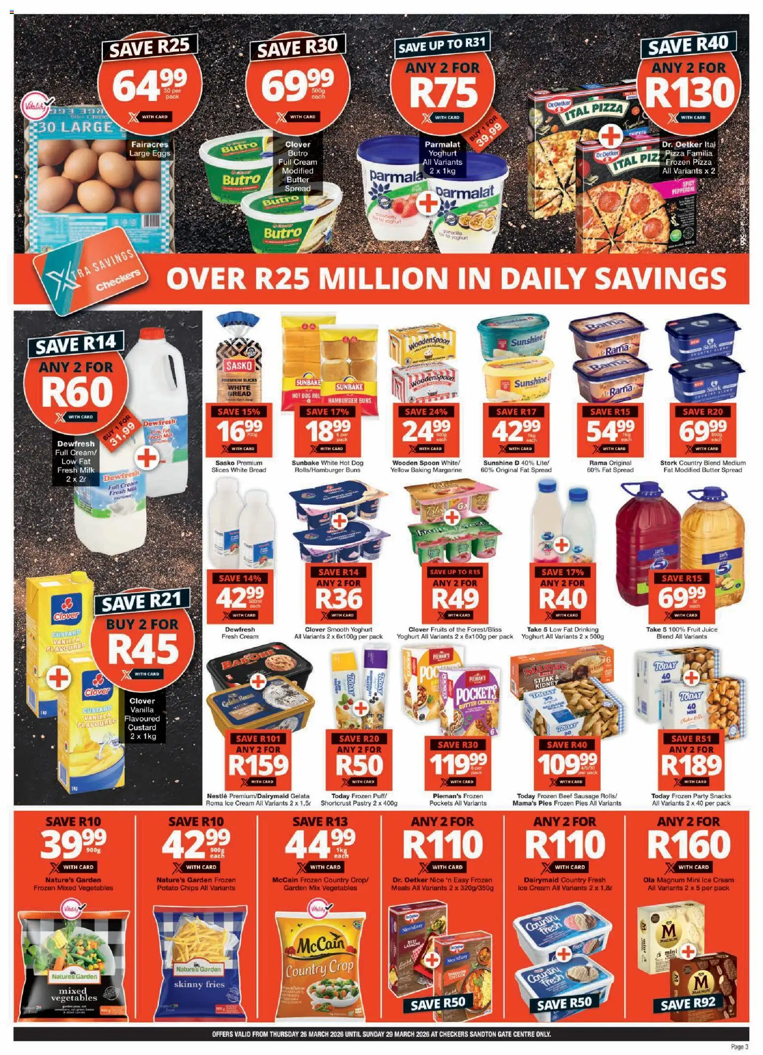 New Checkers catalogue – valid from 26.03.2026 | Page: 3 | Products: Yoghurt, Ice cream, Fat spread, Sausage