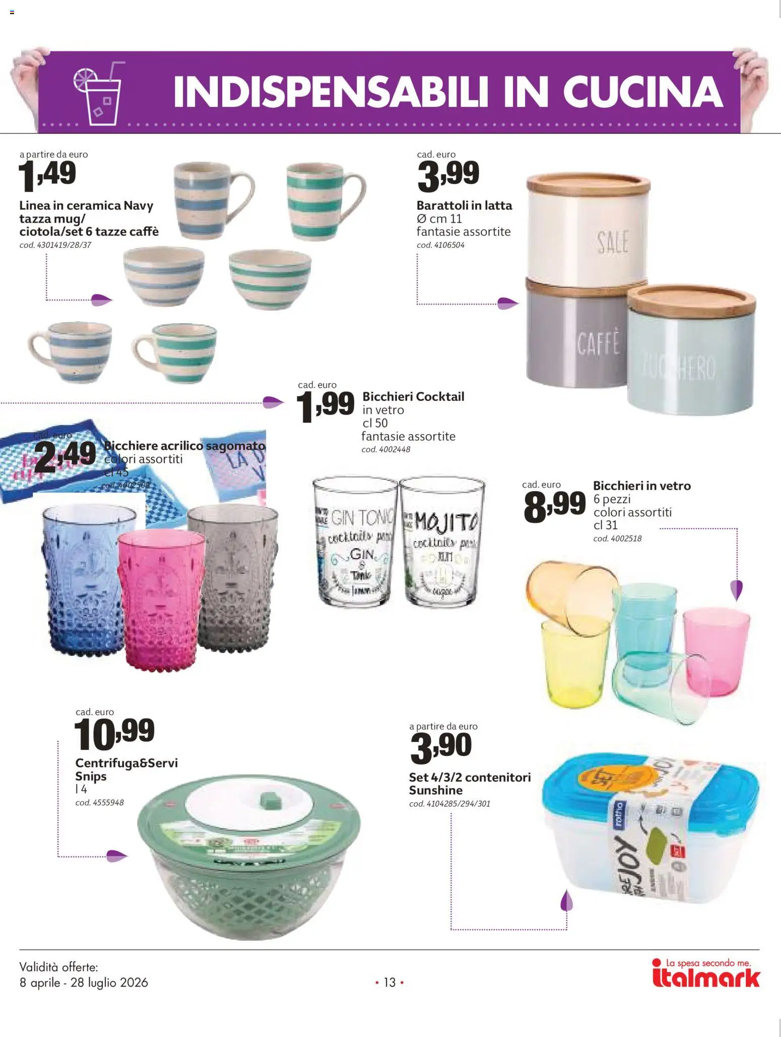 Volantino Italmark del 08.04.2026 | Pagina: 13 | Prodotti: Caffè, Gin, Sale, Barattoli