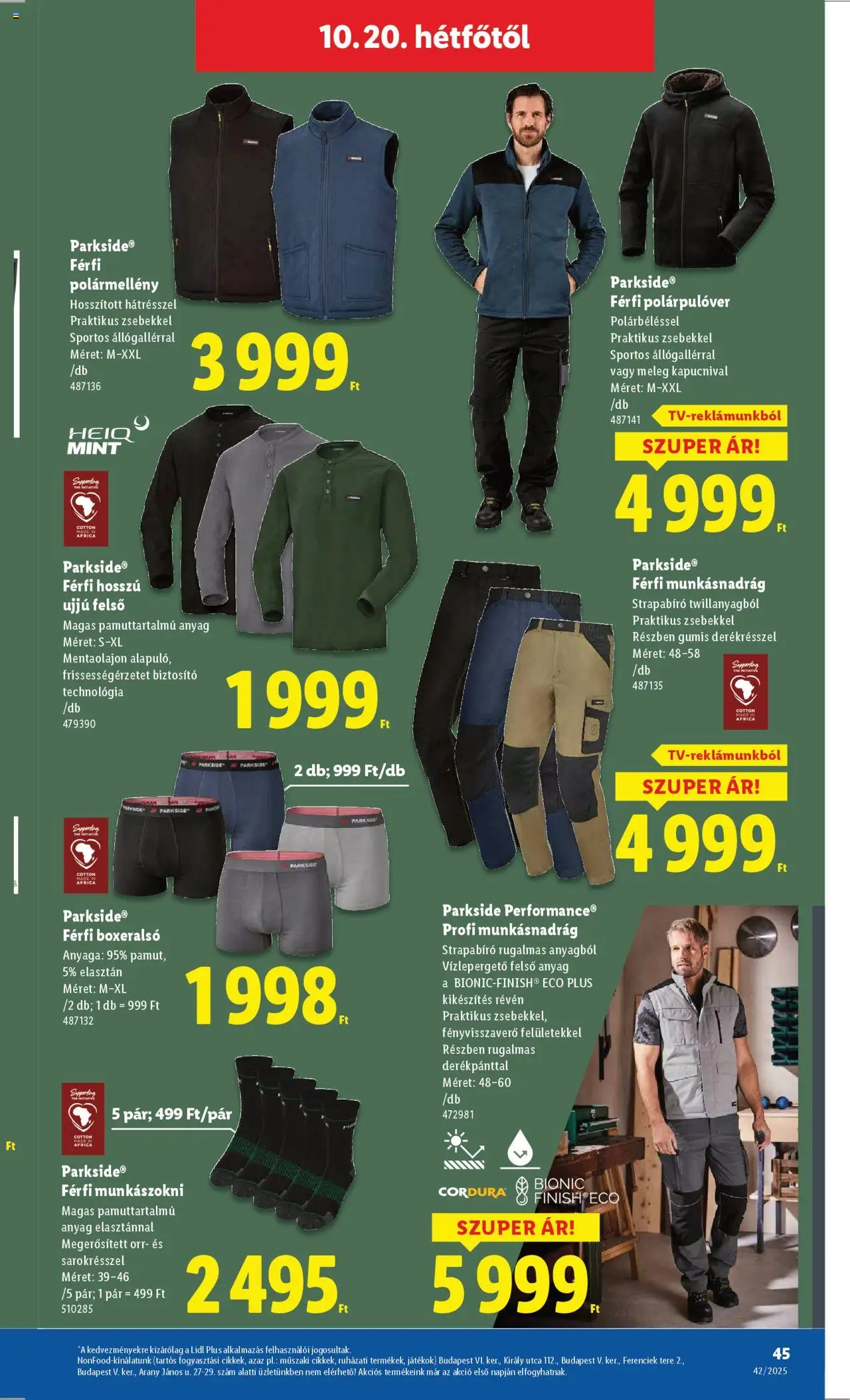 Lidl akciós ujság - amely érvényes a következő dátumtól: 16.10.2025 | Oldal: 45 | Termékek: Parkside, Boxeralsó, Munkásnadrág, Játékok