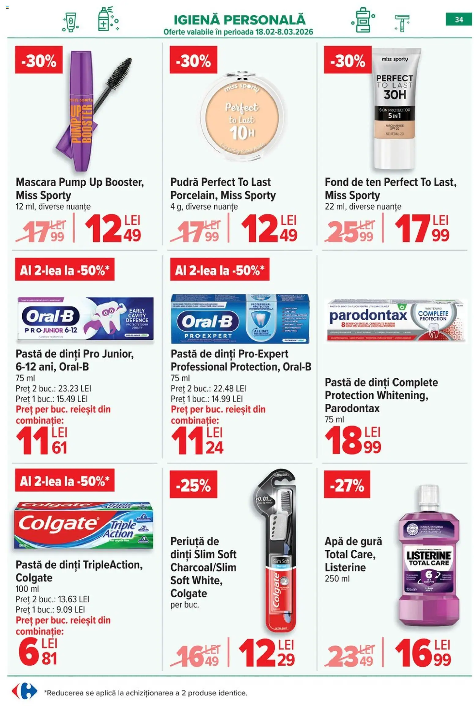 Noul catalog Carrefour – valabil de la 25.02.2026 | Pagină: 36 | Produse: Fond de ten, Mascara, Apă de gură, Apă