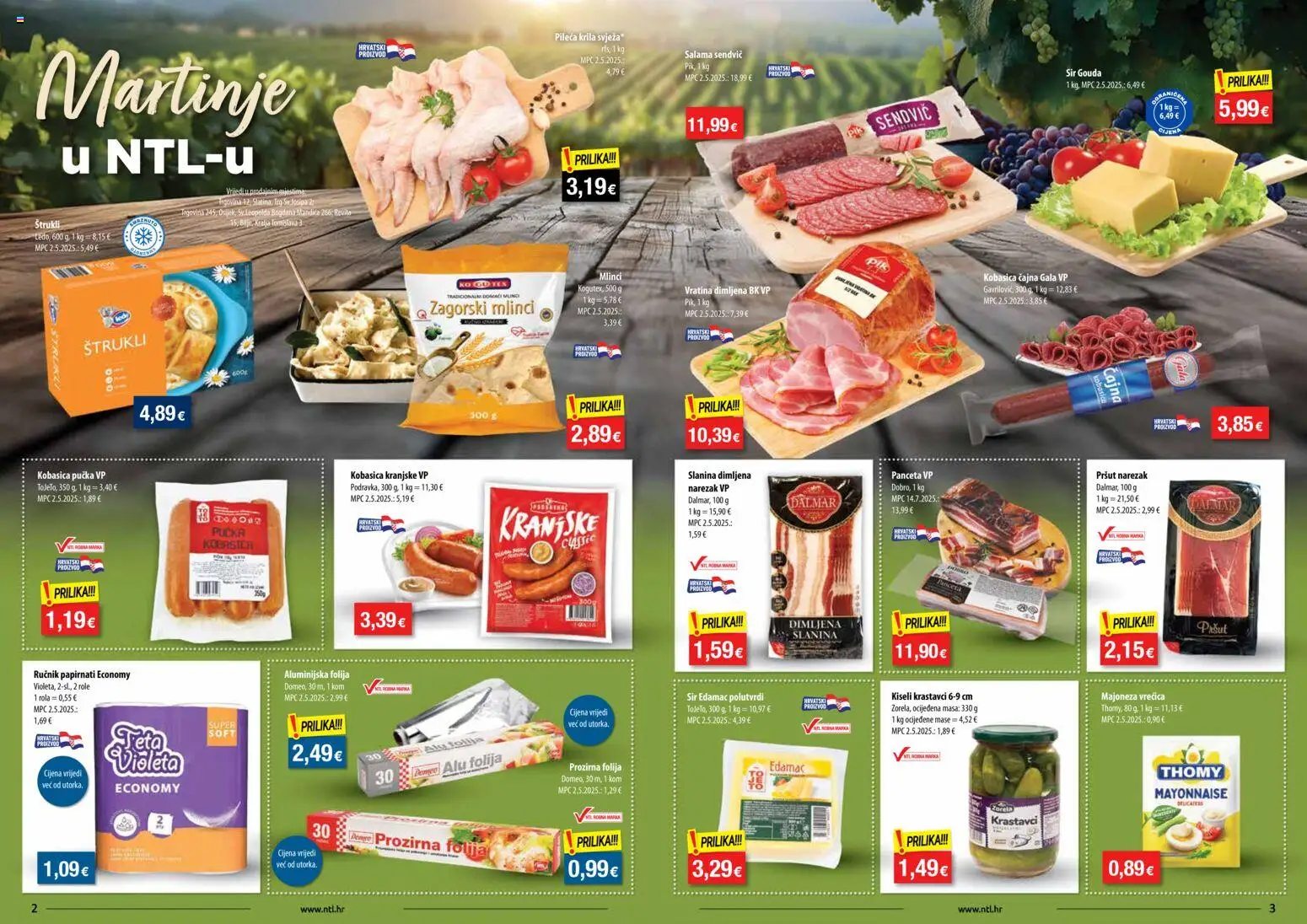 NTL katalog | vrijedi od 05.11.2025 | Stranica: 2 | Proizvodi: Role, Slanina, Majoneza, Kobasica