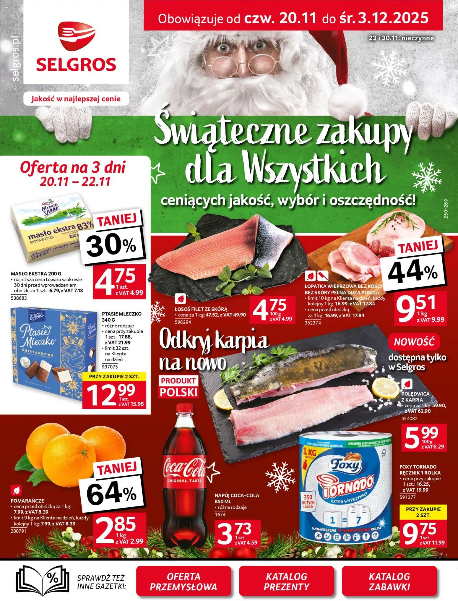 Selgros cash&carry Gazetka od 20.11.2025 | Strona: 1 | Produkty: Łosoś, Łopatka wieprzowa, Masło, Pomarańcze