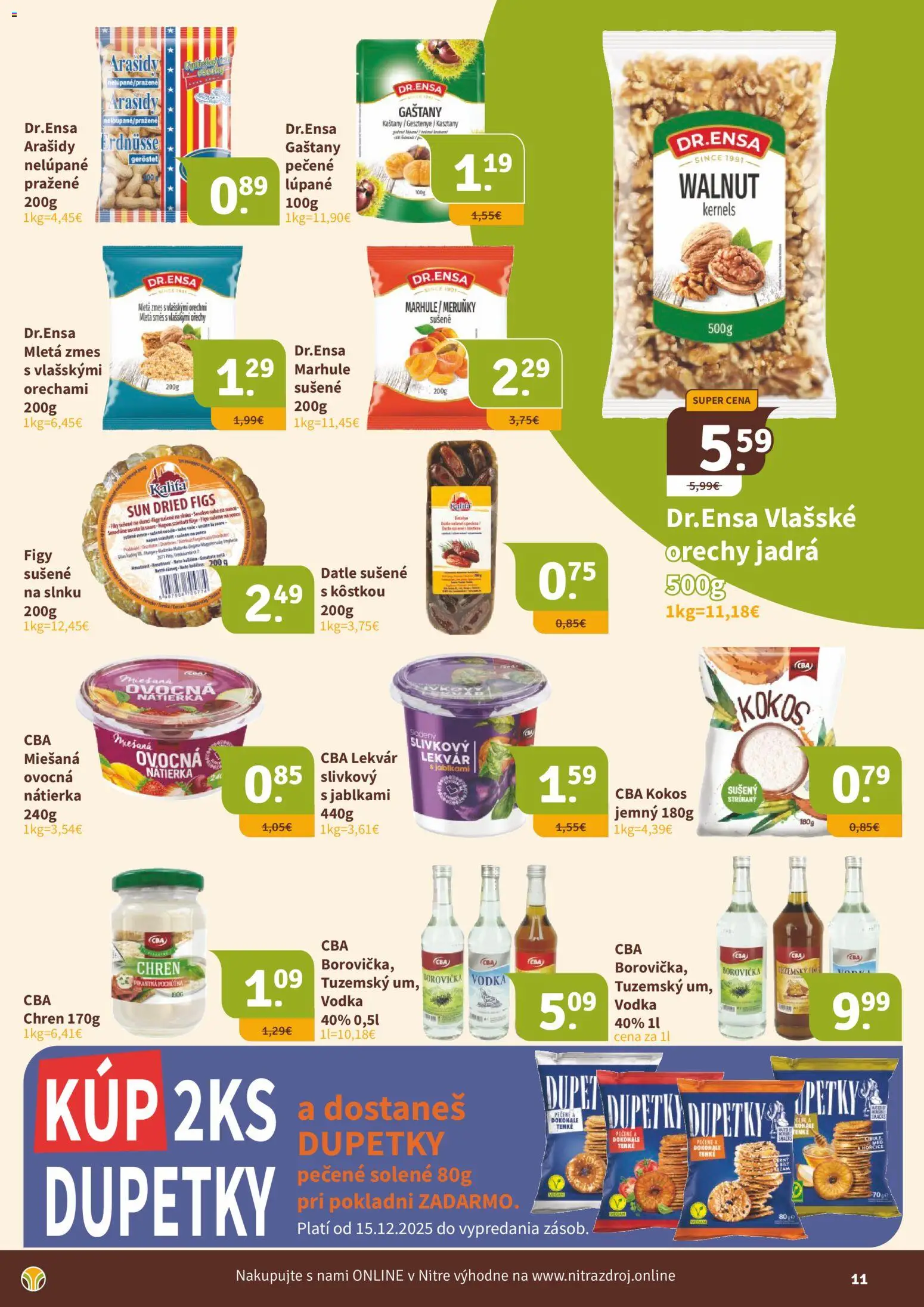 Nové Nitrazdroj akcie – leták je platný od 15.12.2025 | Strana: 11 | Produkty: Gaštany, Borovička, Arašidy, Marhule