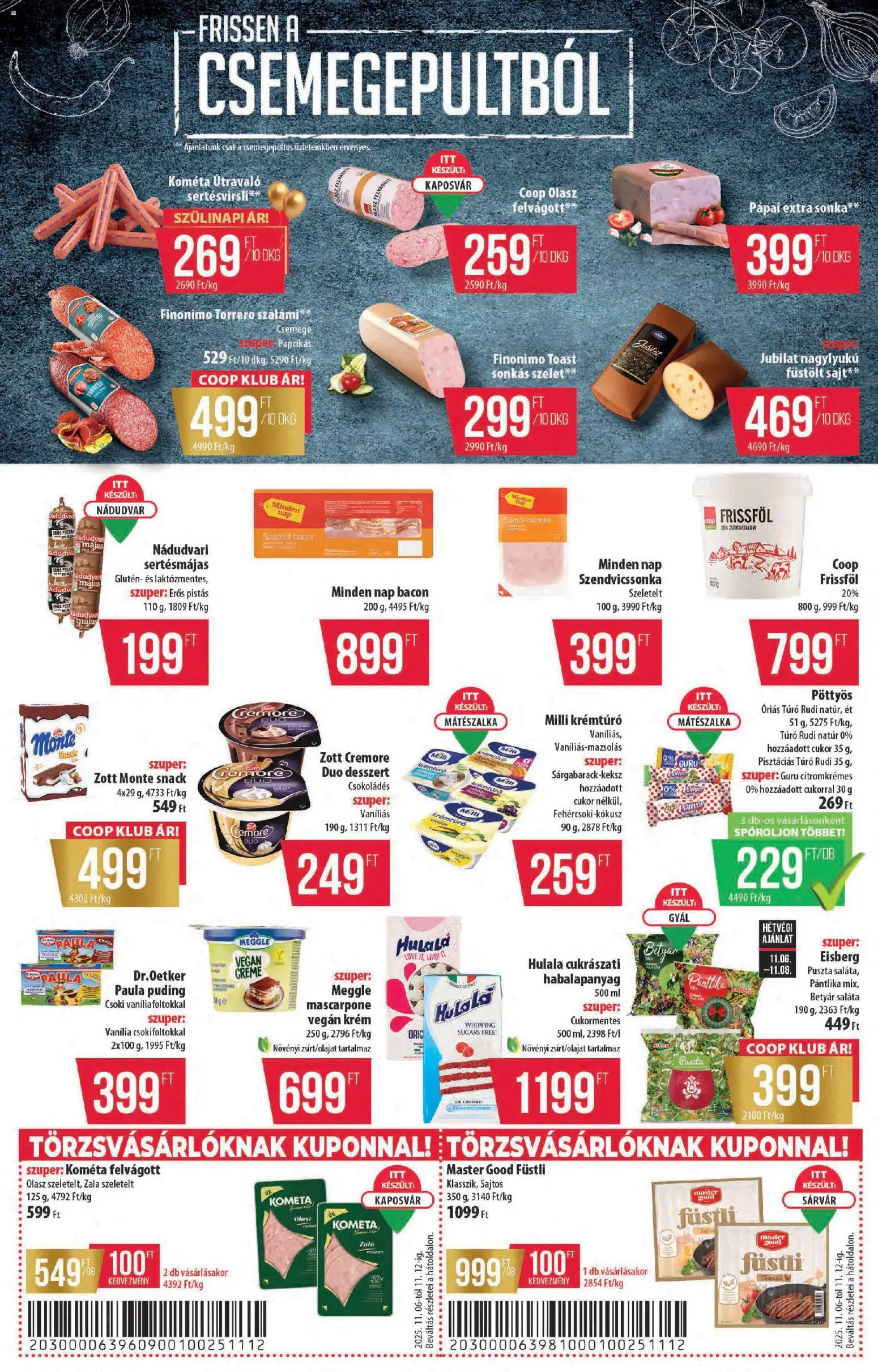 COOP akciós ujság - amely érvényes a következő dátumtól: 06.11.2025 | Oldal: 2 | Termékek: Szalámi, Felvágott, Saláta, Cukor