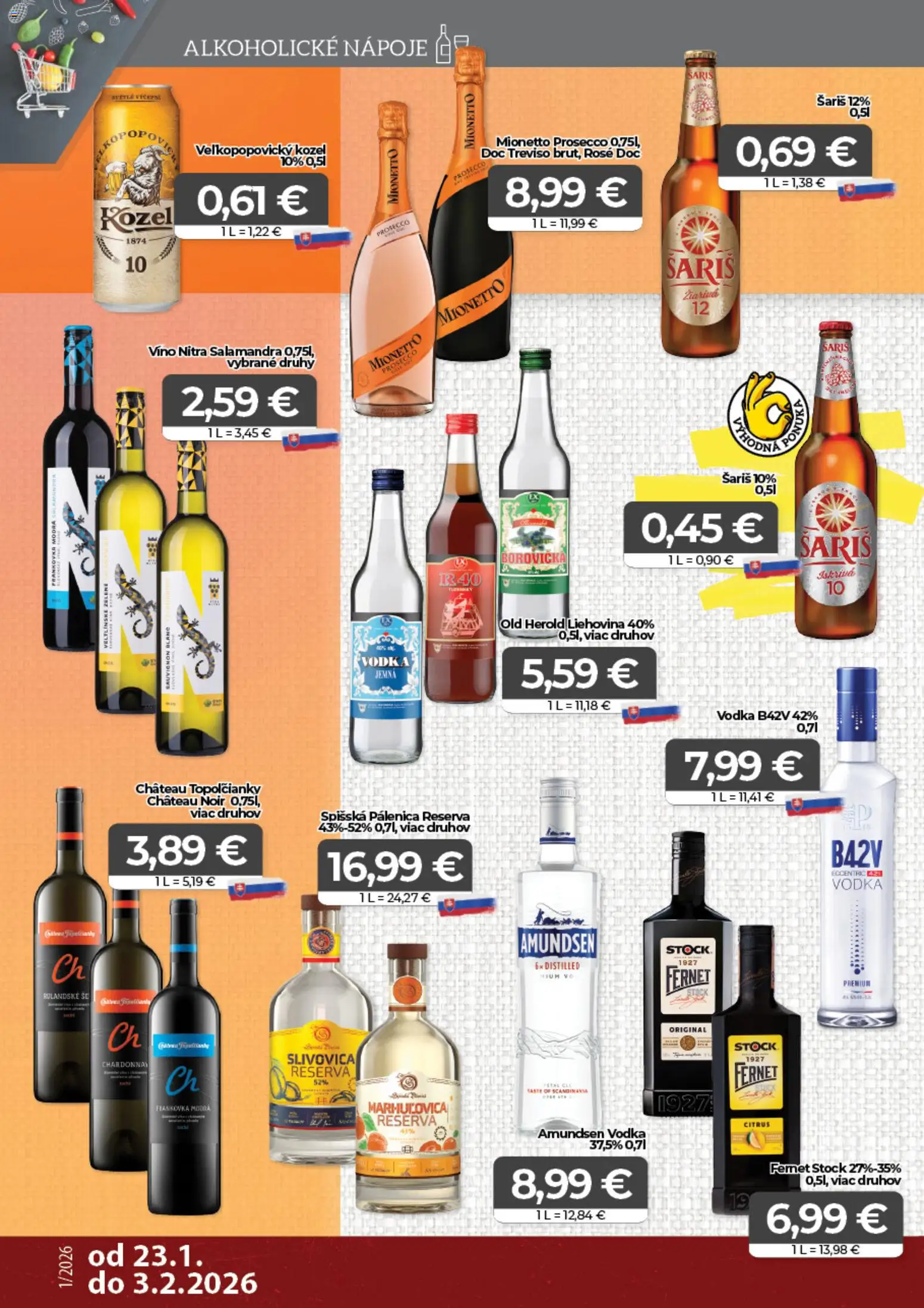Nové CBA Komfos akcie – leták je platný od 23.01.2026 | Strana: 13 | Produkty: Slivovica, Vodka, Fernet, Fernet Stock