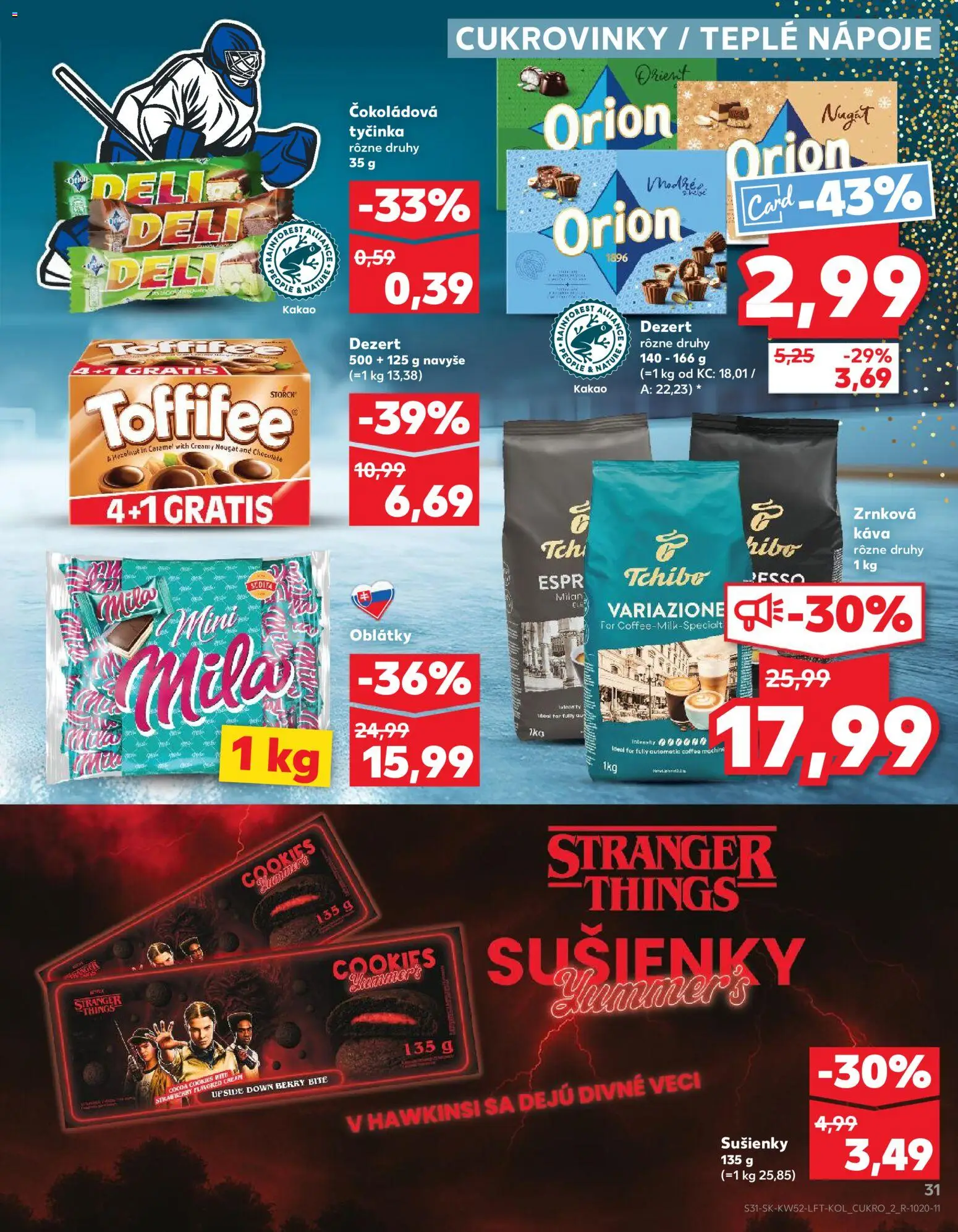 Nové Kaufland akcie – leták je platný od 27.12.2025 | Strana: 31 | Produkty: Toffifee, Mila, Zrnková káva, Kakao