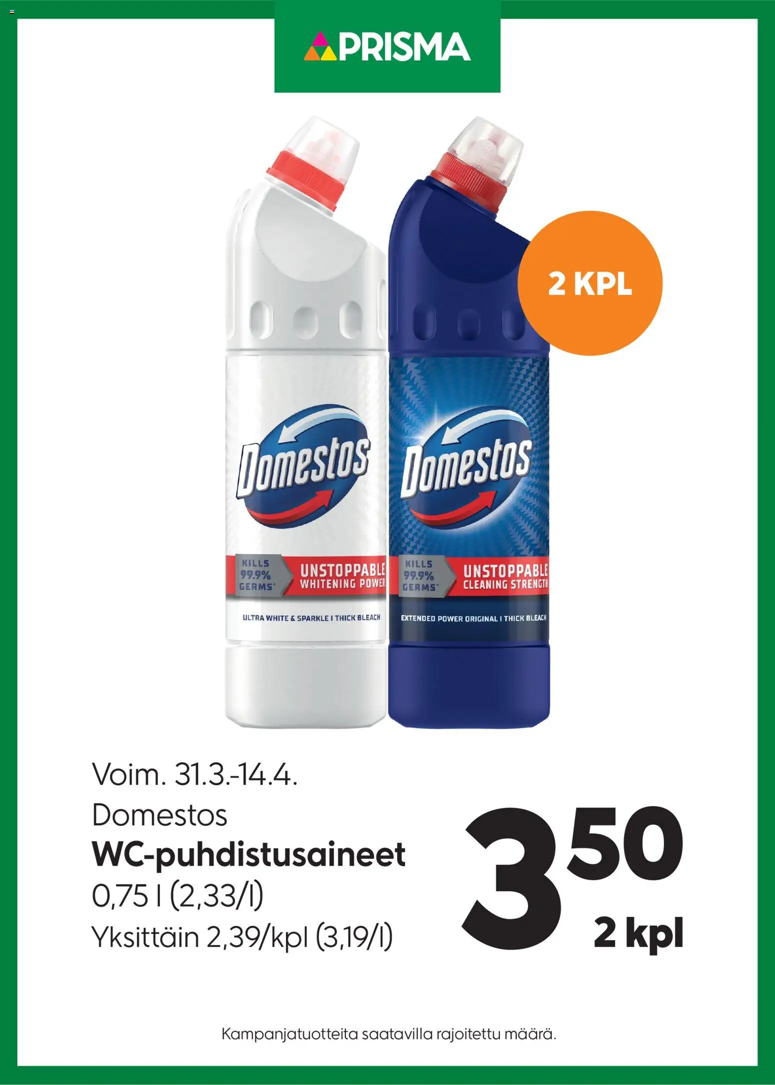 Prisma tarjoukset Domestos – voimassa 31.03.2026 alkaen | Sivu: 1
