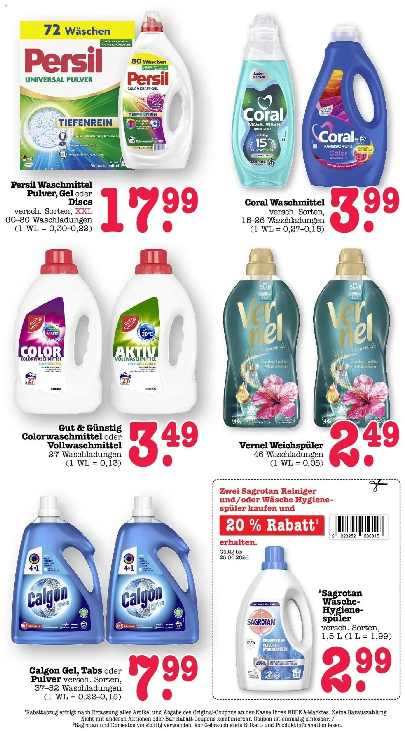 Edeka prospekt Bühlertal	 – gültig ab 20.04.2026 | Seite: 65 | Produkte: Coral waschmittel, Waschmittel, Vernel, Persil