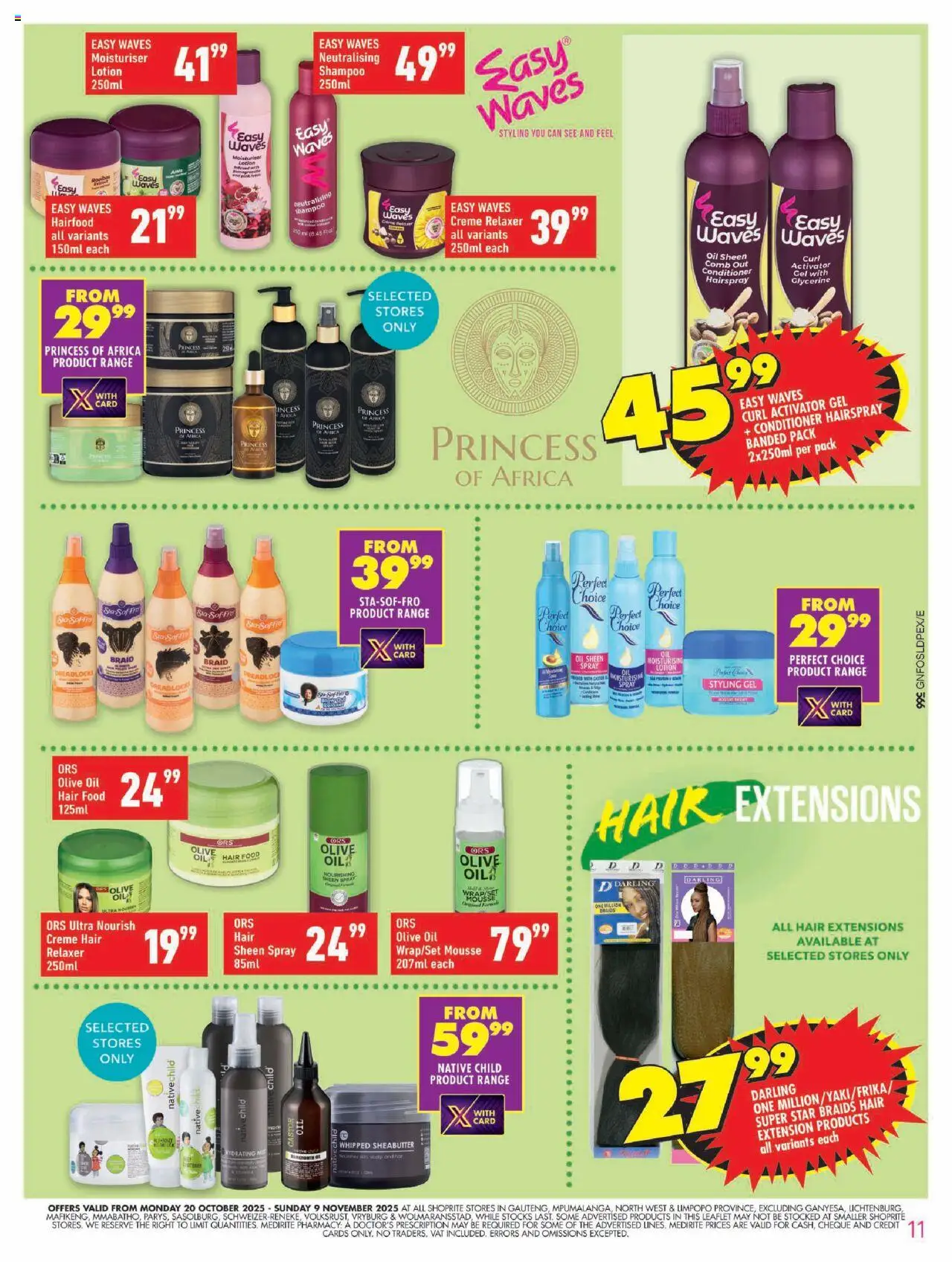 New Shoprite catalogue – valid from 20.10.2025 | Page: 11 | Products: Moisturizer, Shampoo, Conditioner, Relaxer