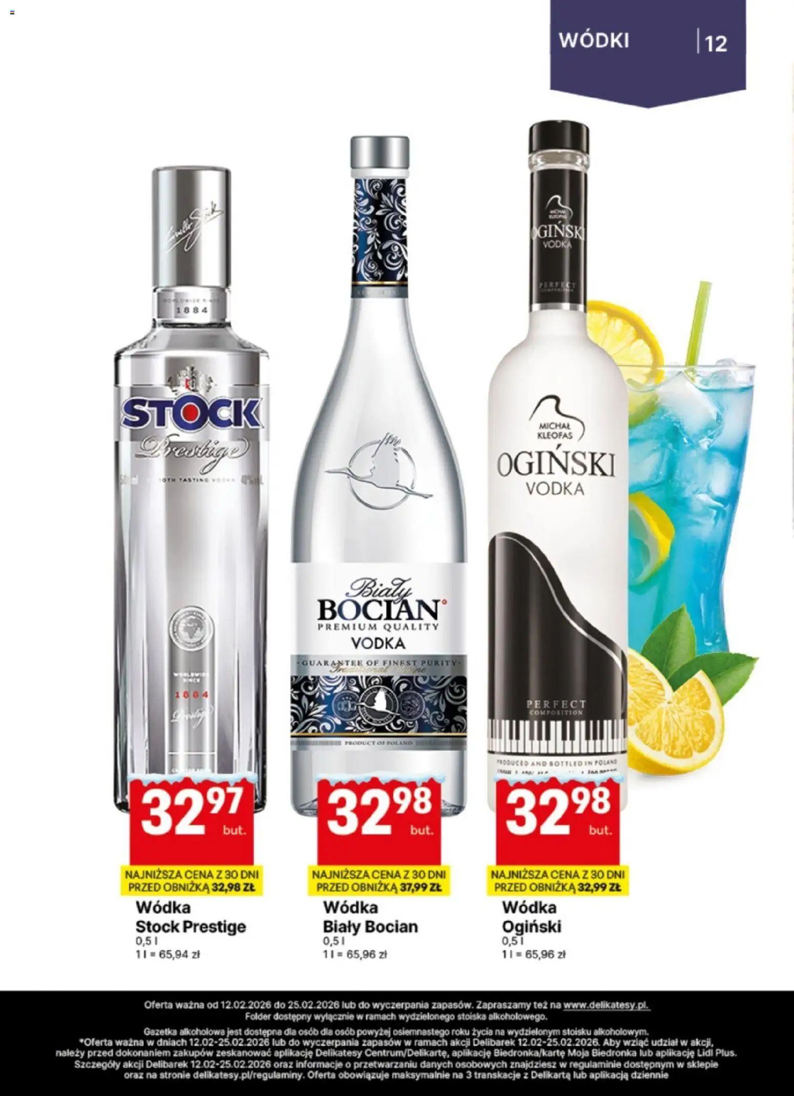 Delikatesy Centrum Gazetka - DeliBarek od 12.02.2026 | Strona: 12 | Produkty: Ogiński, Wódka Stock, Vodka, Wódka
