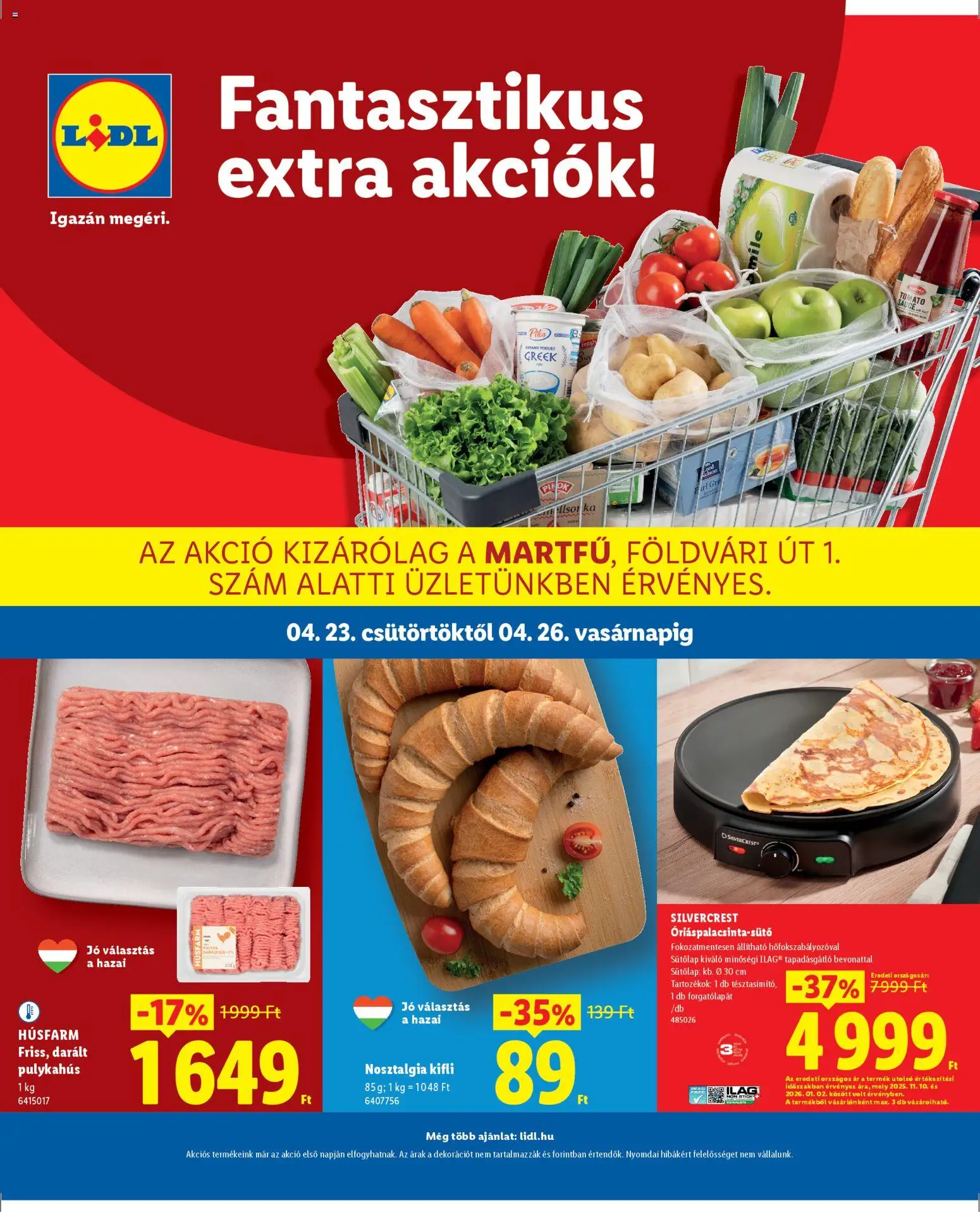 Lidl akciós ujság - amely érvényes a következő dátumtól: 23.04.2026 | Oldal: 1 | Termékek: Kifli, Darált pulykahús, Pulykahus