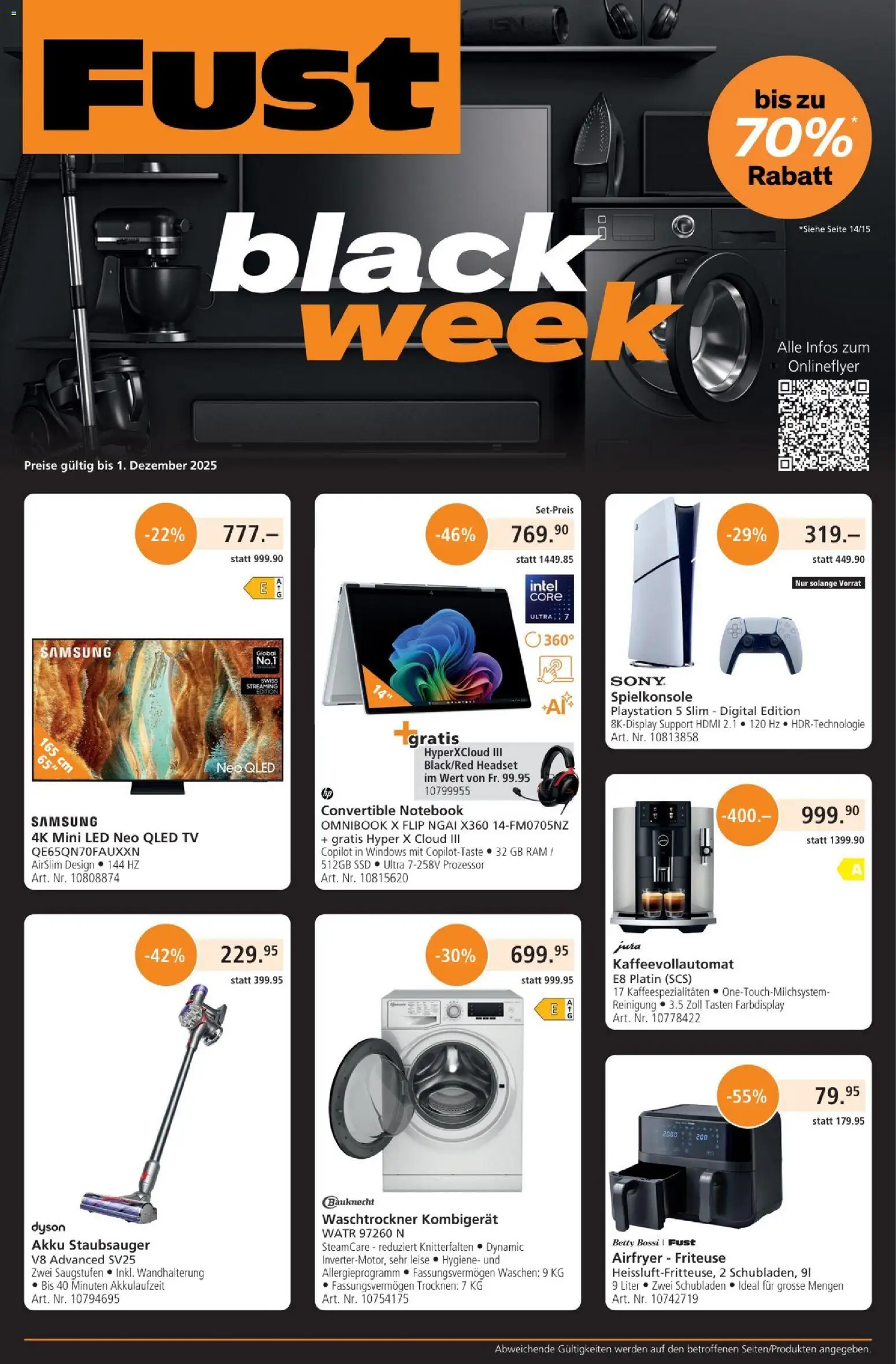 Fust - Black Friday – gültig ab 25.11.2025 | Seite: 1 | Produkte: Notebook, Headset, TV, Staubsauger