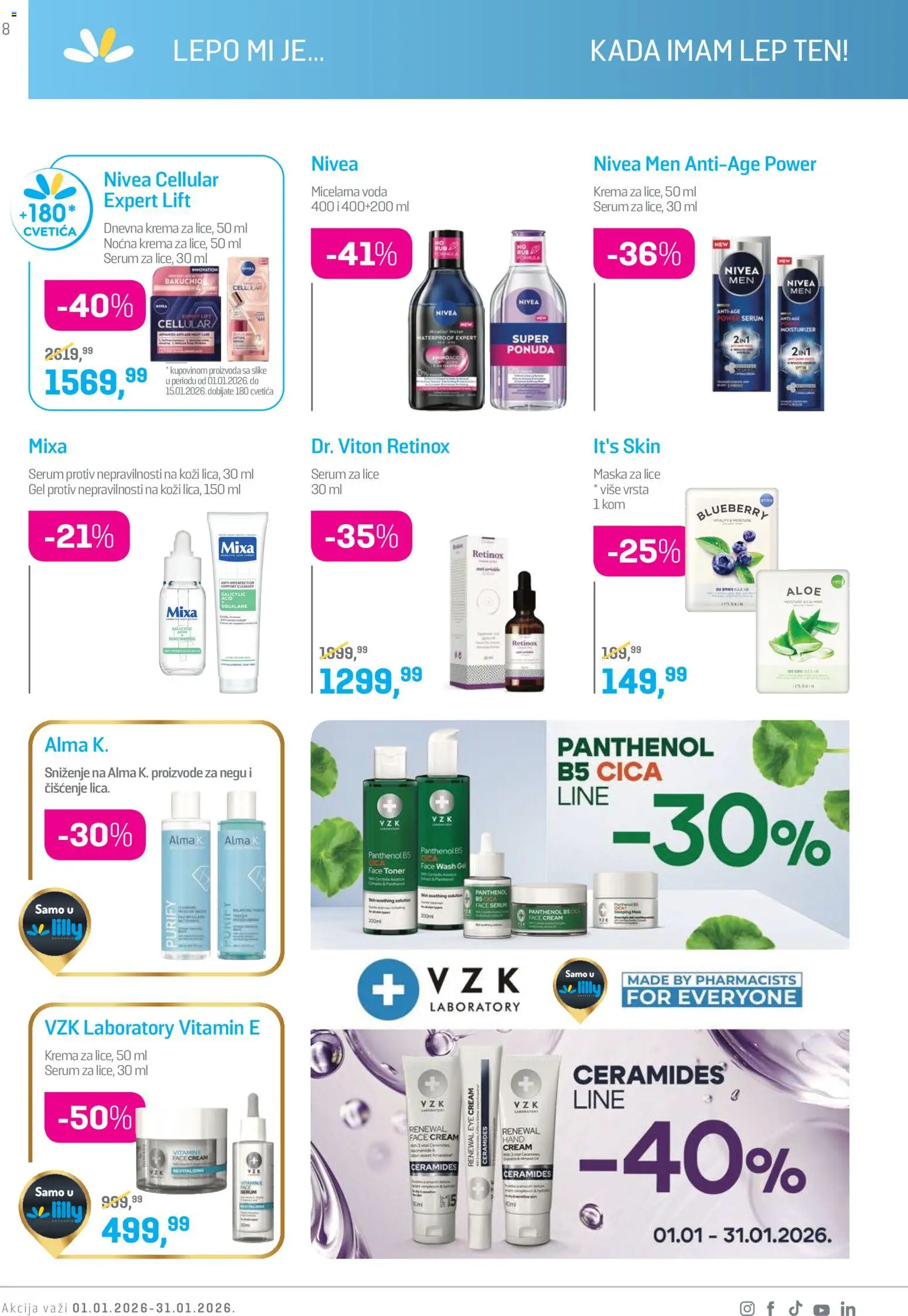 Lilly drogerie katalog - važi od 01.01.2026 | Strana: 8 | Proizvode: Nivea Men, Mixa, Krema, Toner