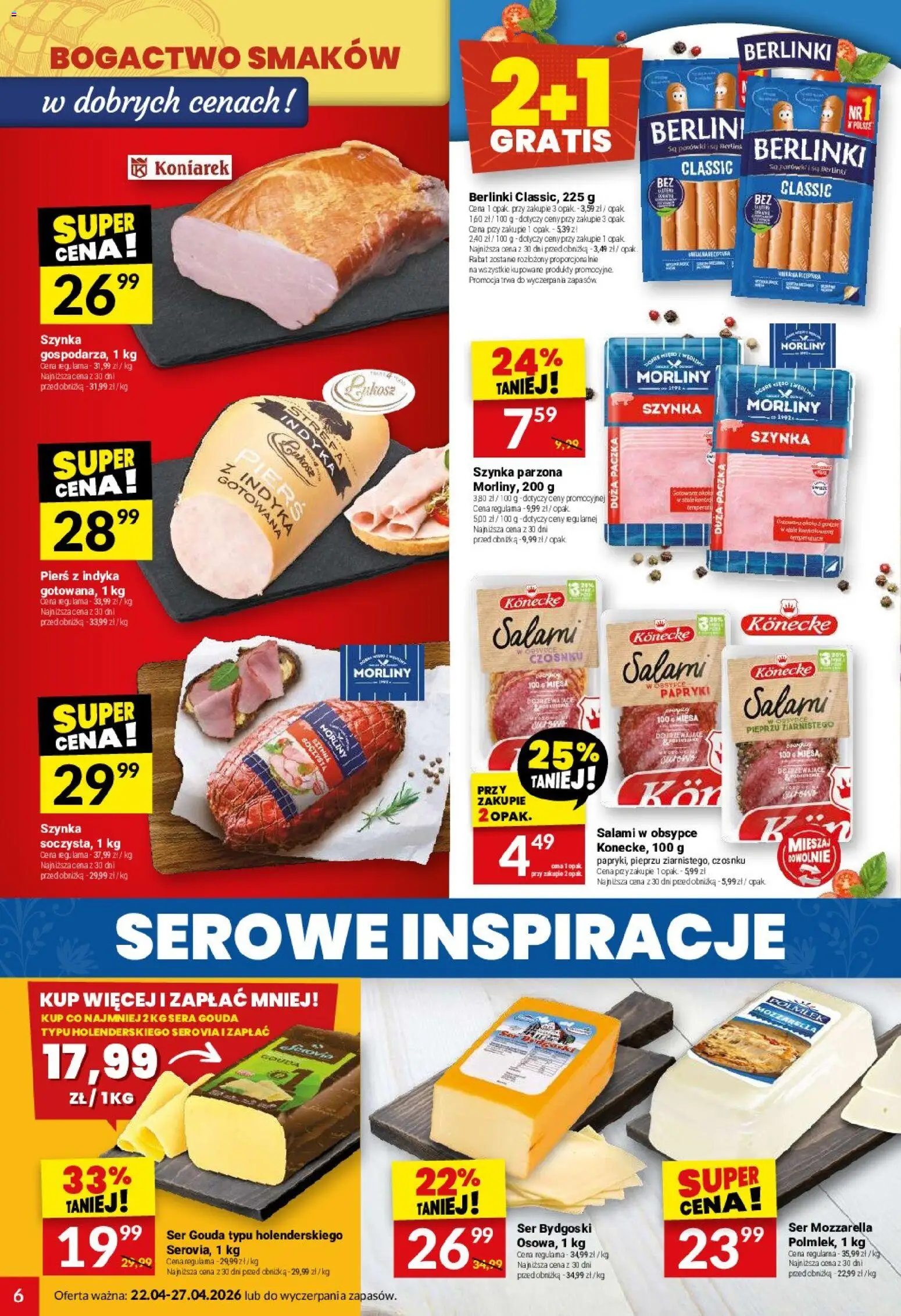 Twój Market gazetka od 22.04.2026 | Strona: 6 | Produkty: Szynka, Salami, Mozzarella, Ser gouda