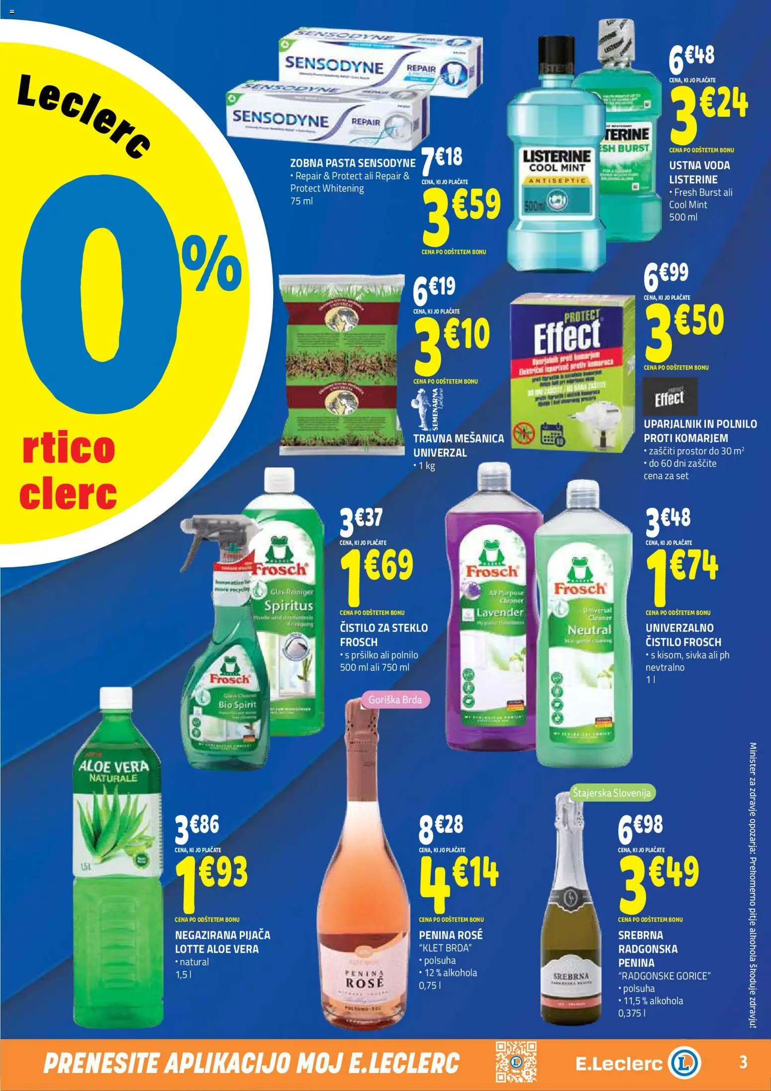 Novi E.leclerc katalog ponudbe – veljaven od 01.04.2026 | Stran: 3 | Izdelki: Čistilo za steklo, Penina, Zobna pasta, Voda
