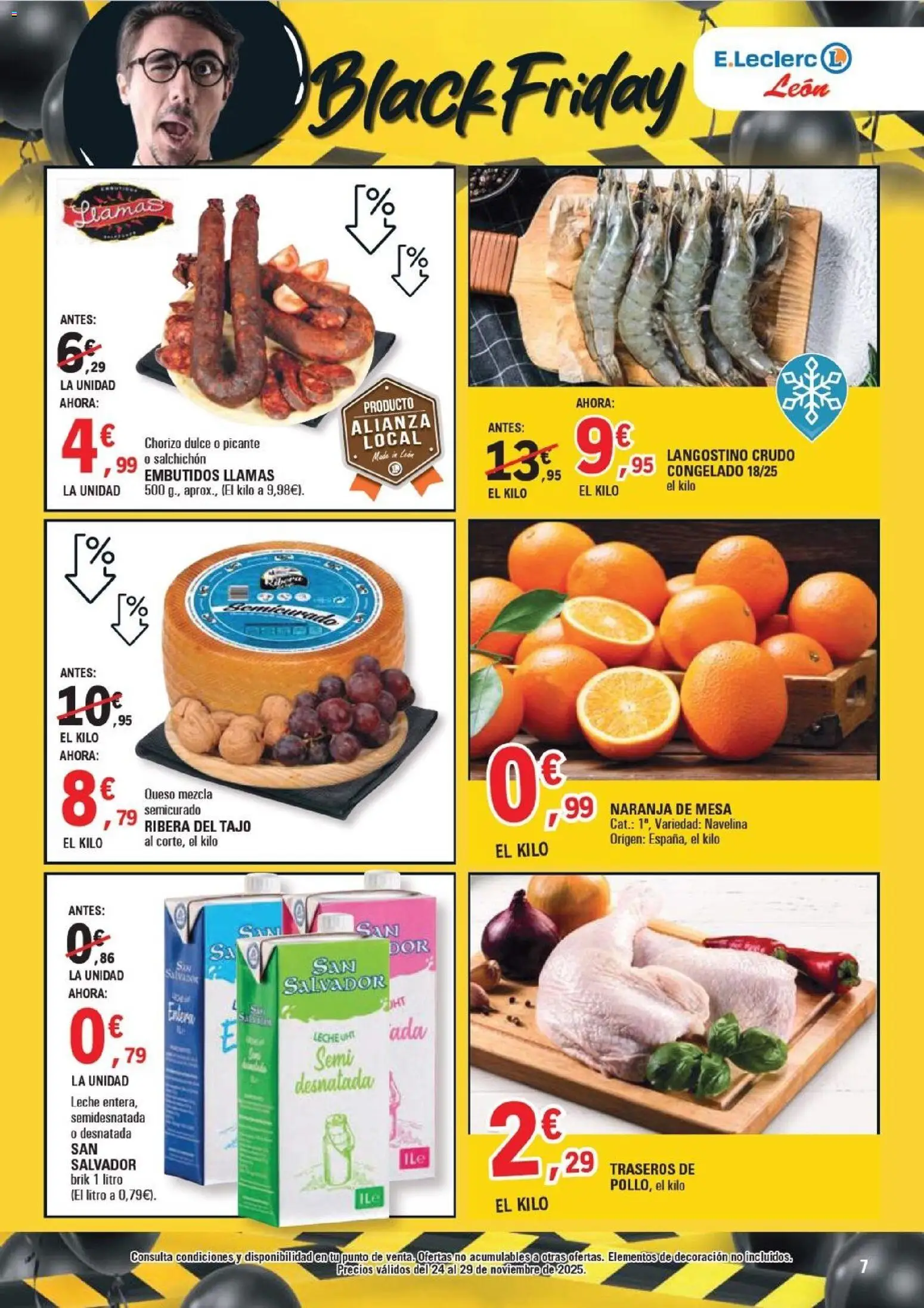 E.Leclerc - Black Friday │ válido desde el 24.11.2025 | Página: 7 | Productos: Leche, Queso, Νυχτικό, Langostino