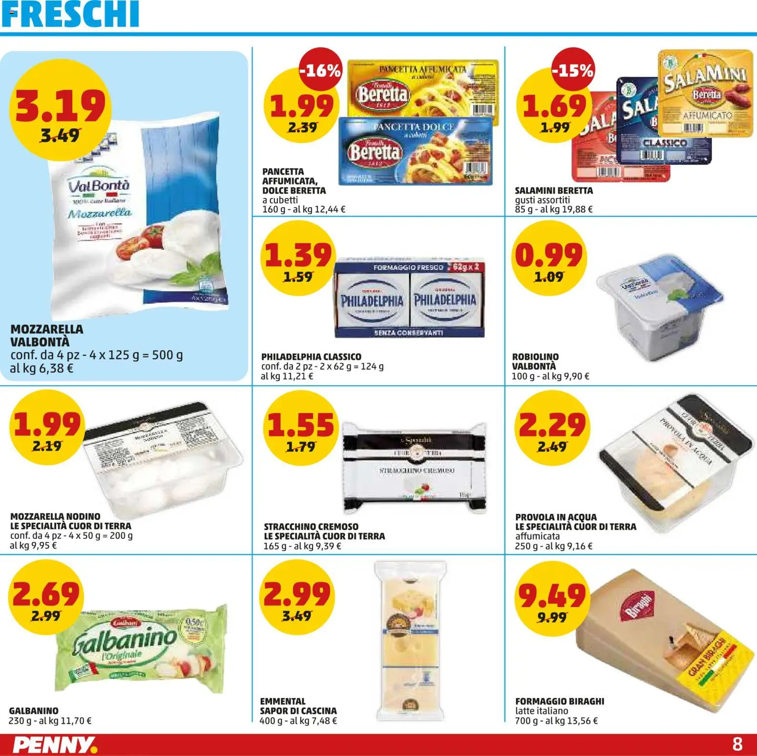 Volantino PENNY del 26.02.2026 | Pagina: 8 | Prodotti: Acqua, Mozzarella, Emmental, Terra