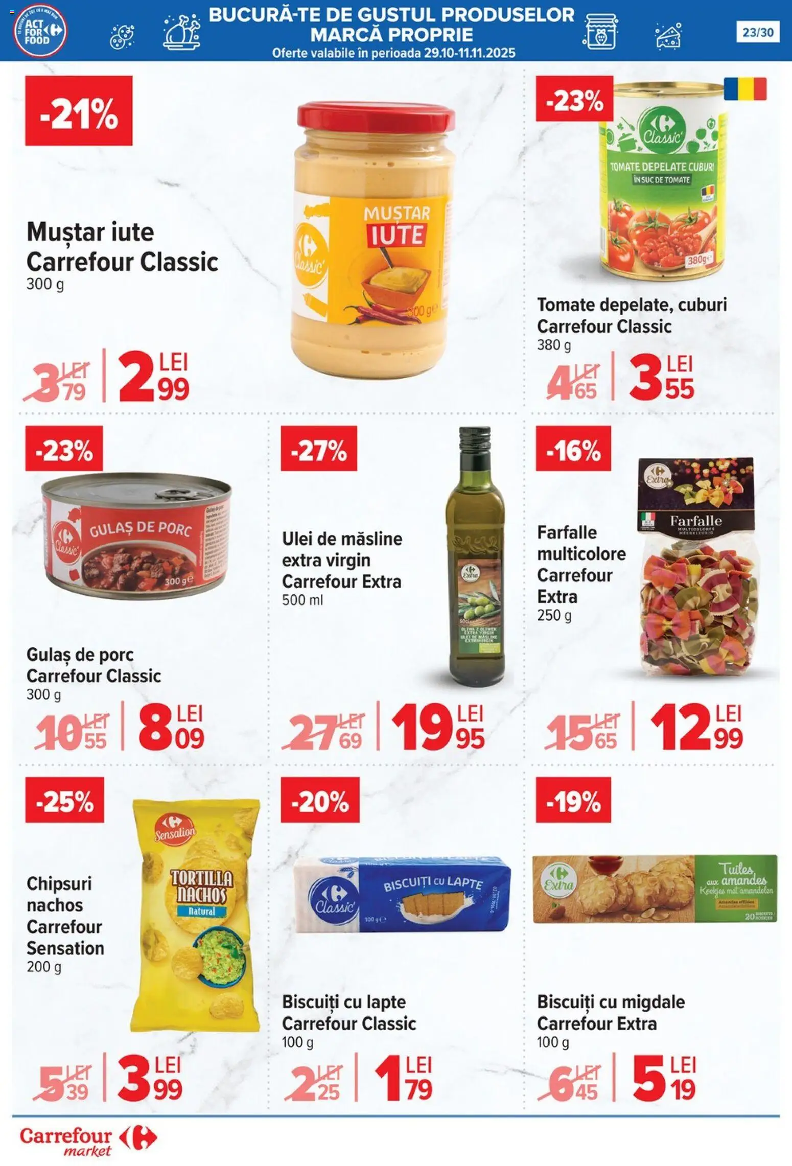 Noul catalog Carrefour – valabil de la 05.11.2025 | Pagină: 23 | Produse: Migdale, Suc, Chipsuri, Gulaș