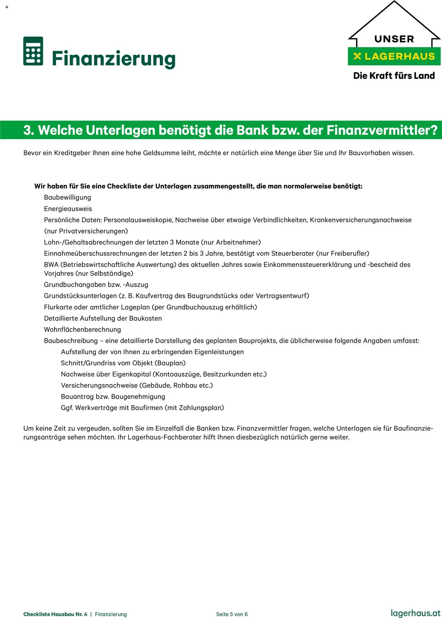 Lagerhaus Checkliste Zur Finanzierung gültig ab 12.11.2025 | Seite: 5