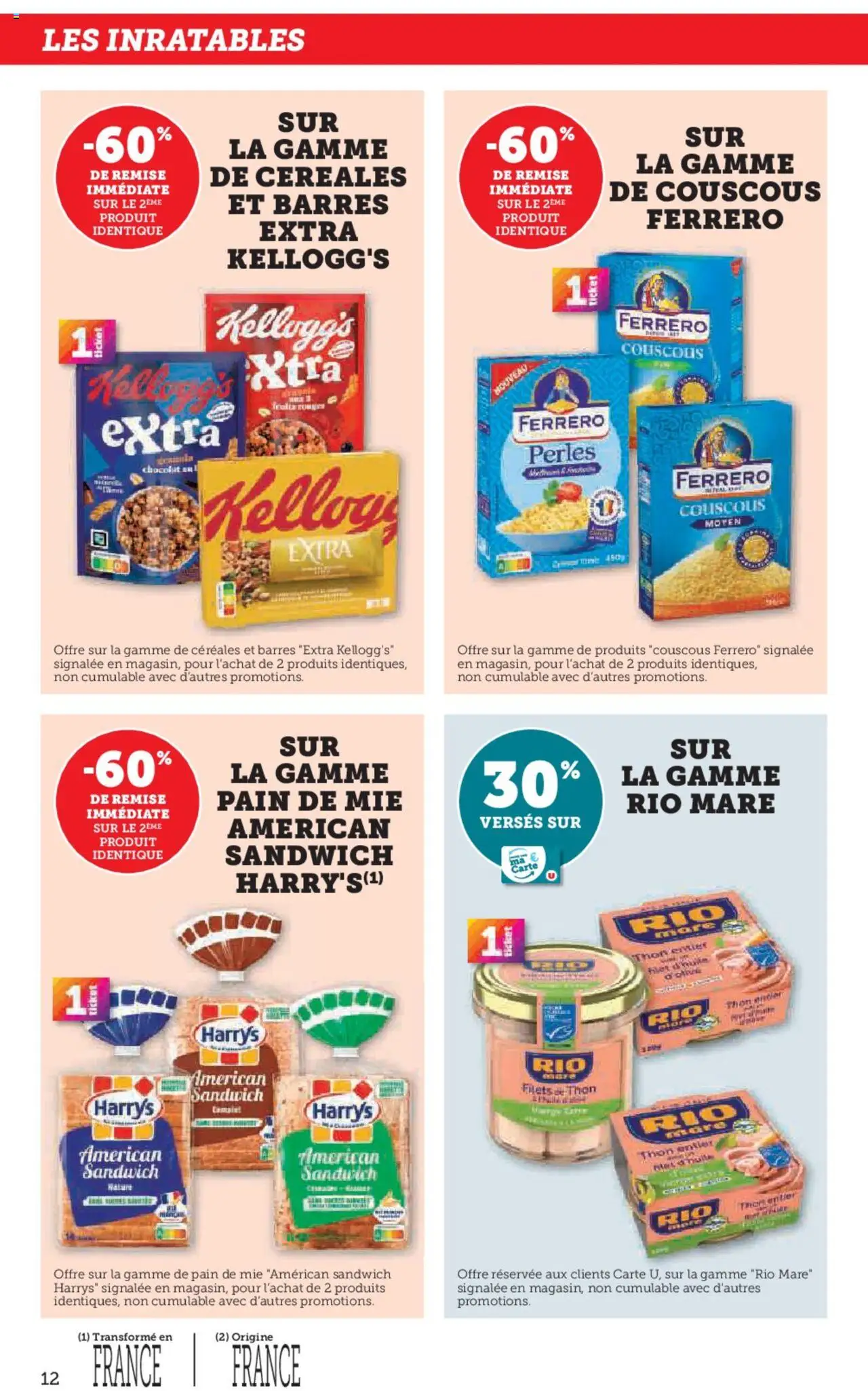 {H1} | Page: 12 | Produits: Thon, Pain de mie, Couscous, Céréales