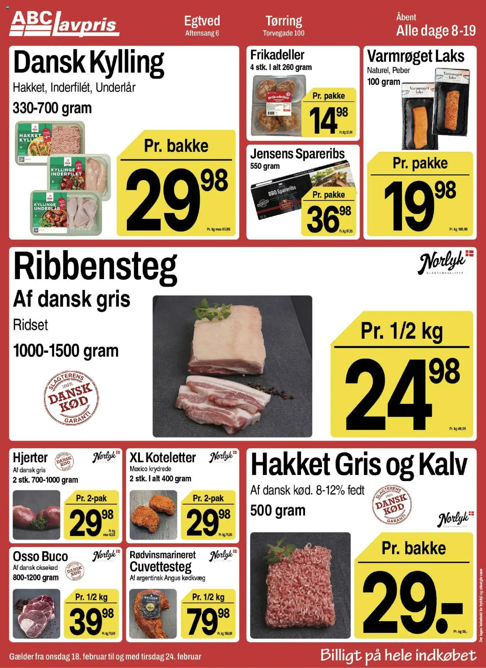 Abc Lavpris tilbudsavis – gyldig fra 18.02.2026 | Side: 8 | Produkter: Koteletter, Oksekød, Spareribs, Frikadeller