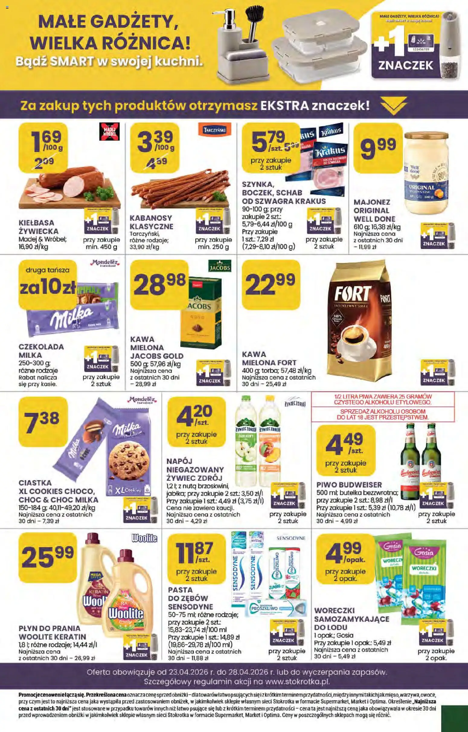 Stokrotka gazetka od 23.04.2026 | Strona: 19 | Produkty: Kiełbasa, Stokrotka, Milka, Majonez