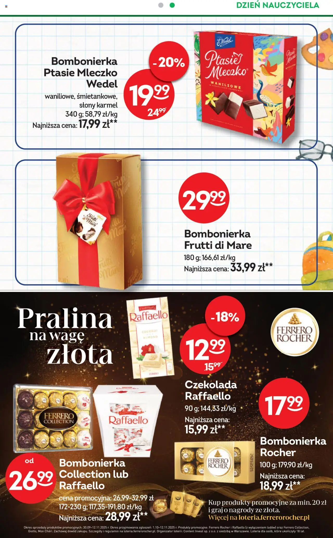 Żabka Gazetka od 08.10.2025 | Strona: 23 | Produkty: Bombonierka, Ptasie mleczko, Frutti di Mare, Ferrero rocher