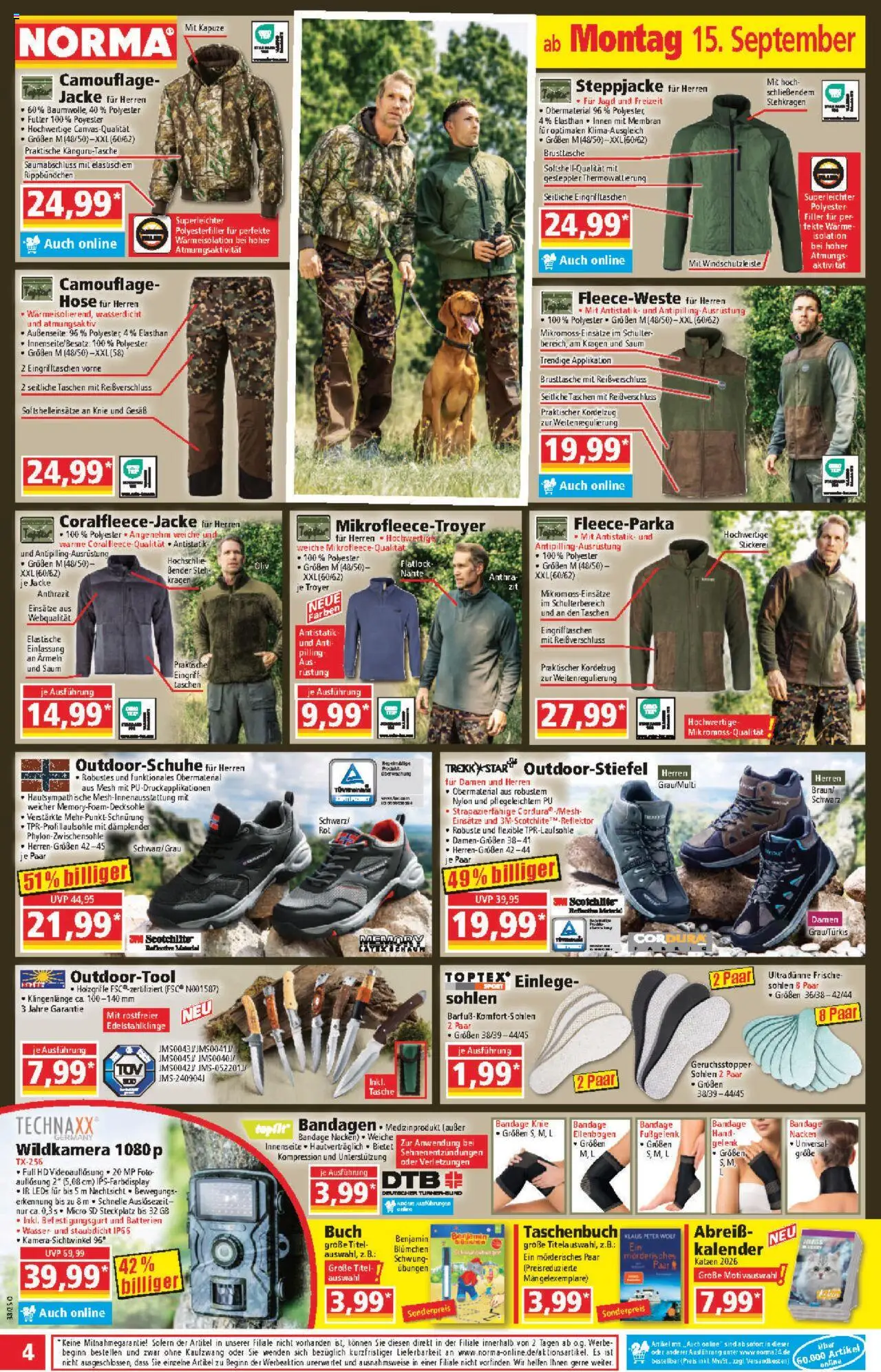 Norma Prospekt 	 – gültig ab 15.09.2025 | Seite: 4 | Produkte: Batterien, Wasser, Jacke, Hose