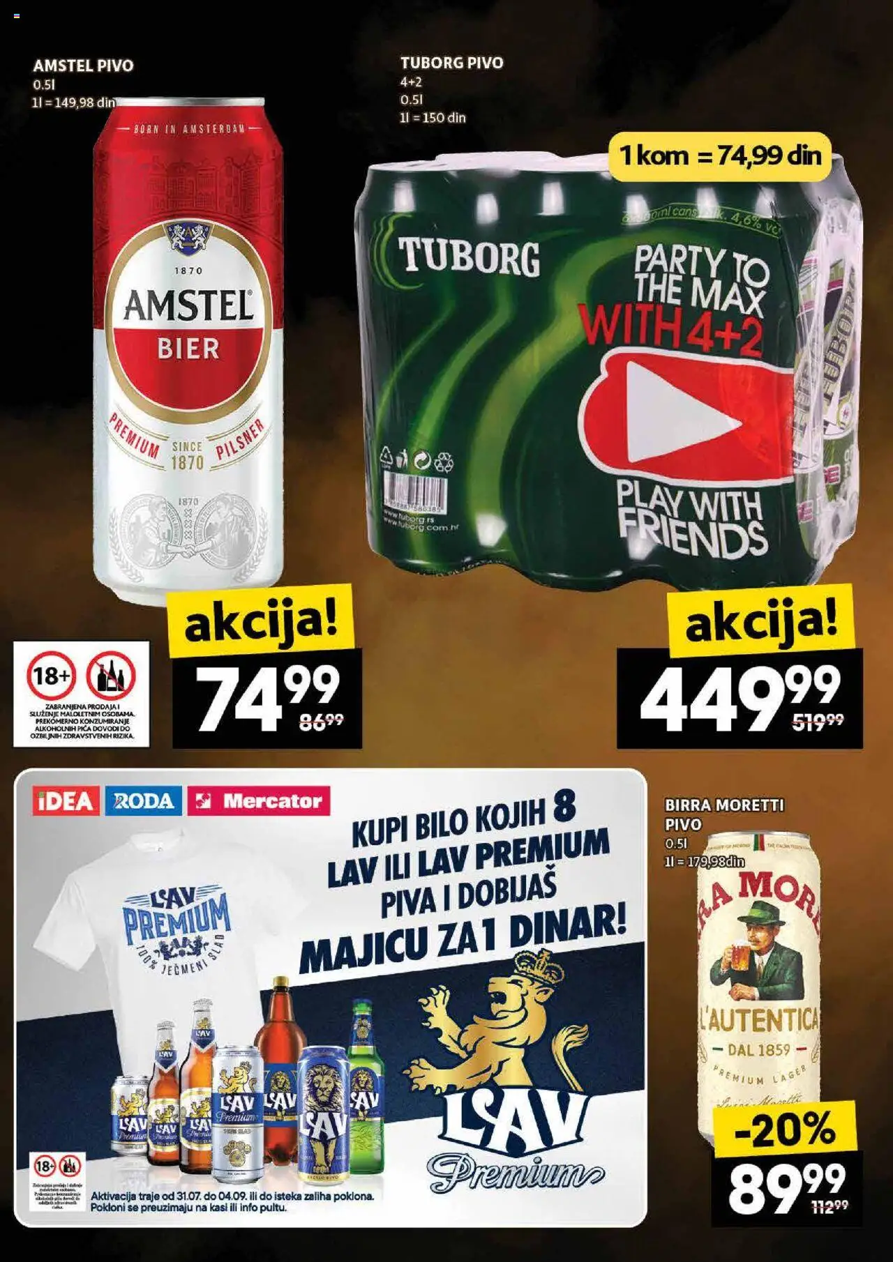 Idea katalog - važi od 07.08.2025 | Strana: 36 | Proizvode: Birra Moretti, Amstel, Pica, Pivo