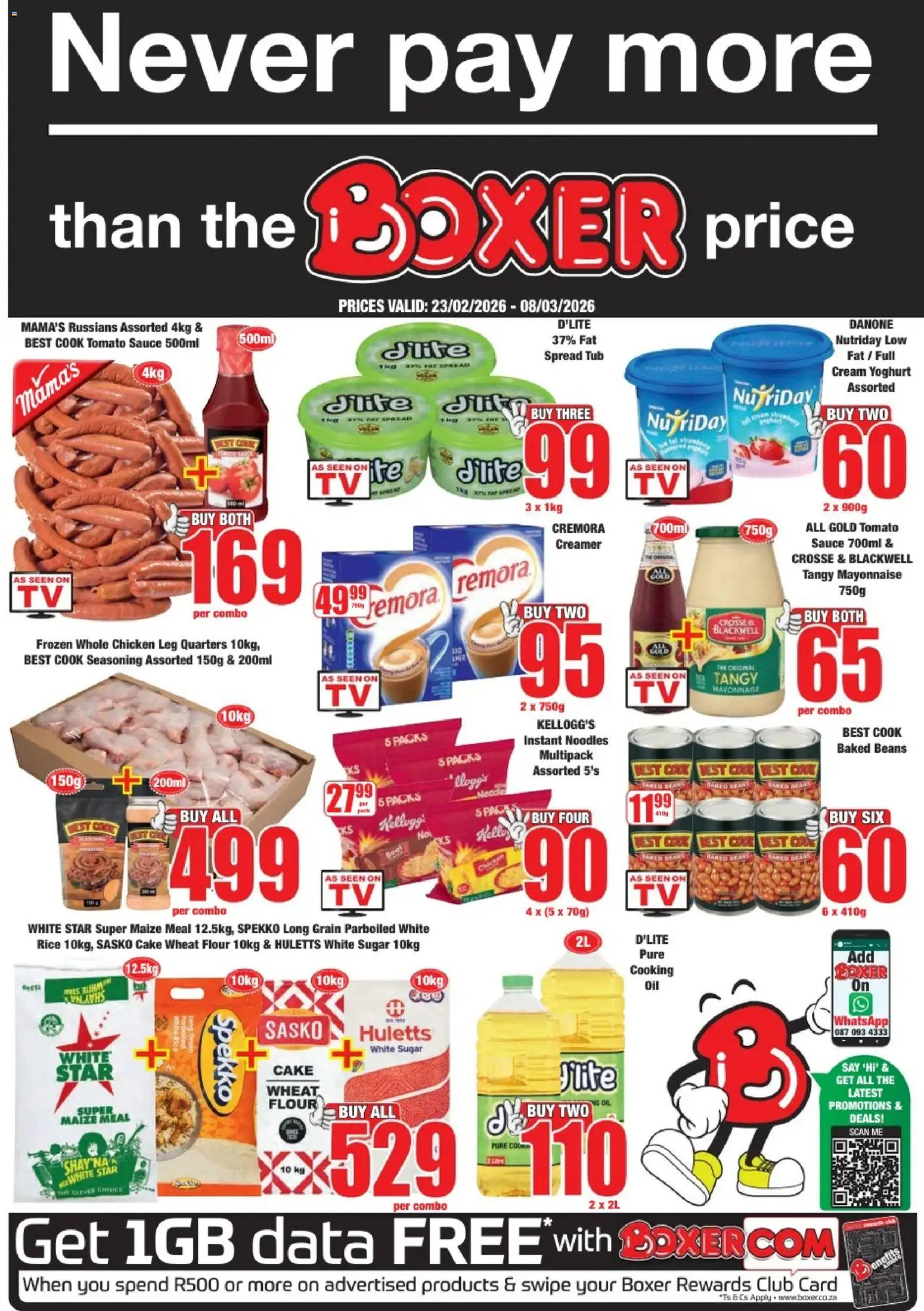New Boxer catalogue – valid from 23.02.2026 | Page: 1 | Products: Baked beans, Yoghurt, Tomato sauce, Sugar