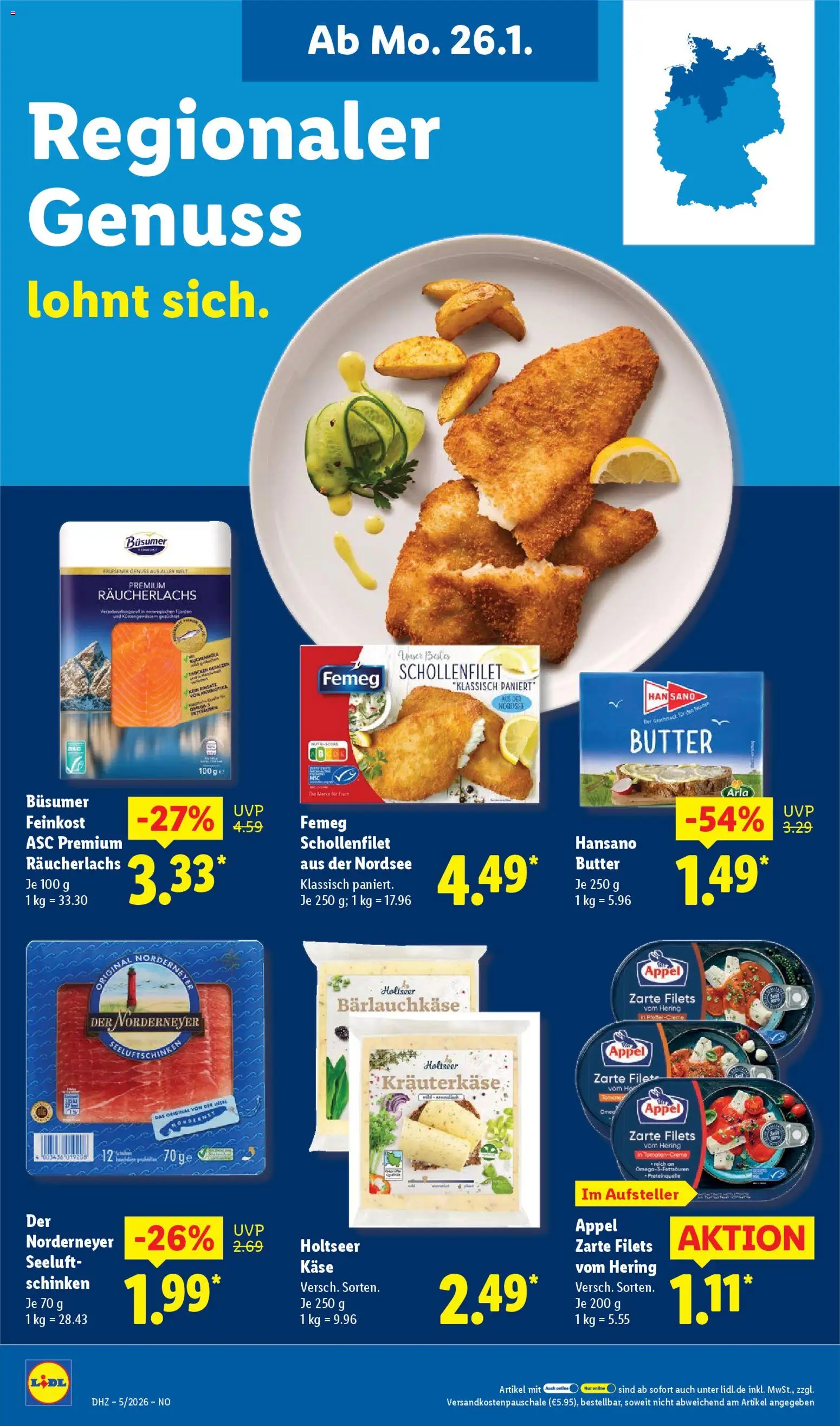 Lidl Prospekt Holzminden – gültig ab 26.01.2026 | Seite: 16 | Produkte: Butter, Fisch, Räucherlachs, Schinken