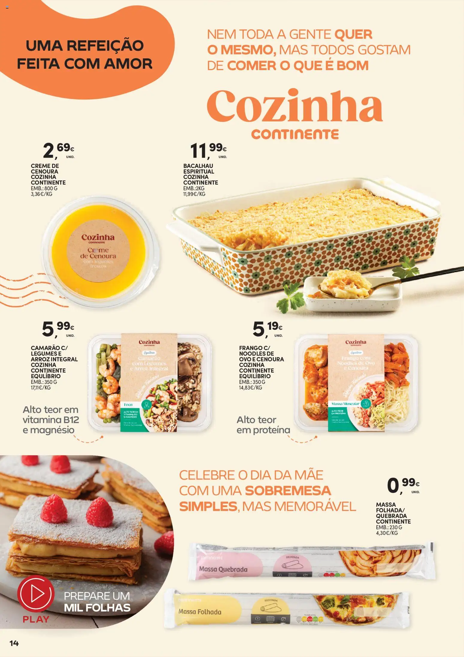 Continente Dia da Mãe │ válido de 14.04.2026 | Página: 14 | Produtos: Frango, Arroz, Creme, Proteina