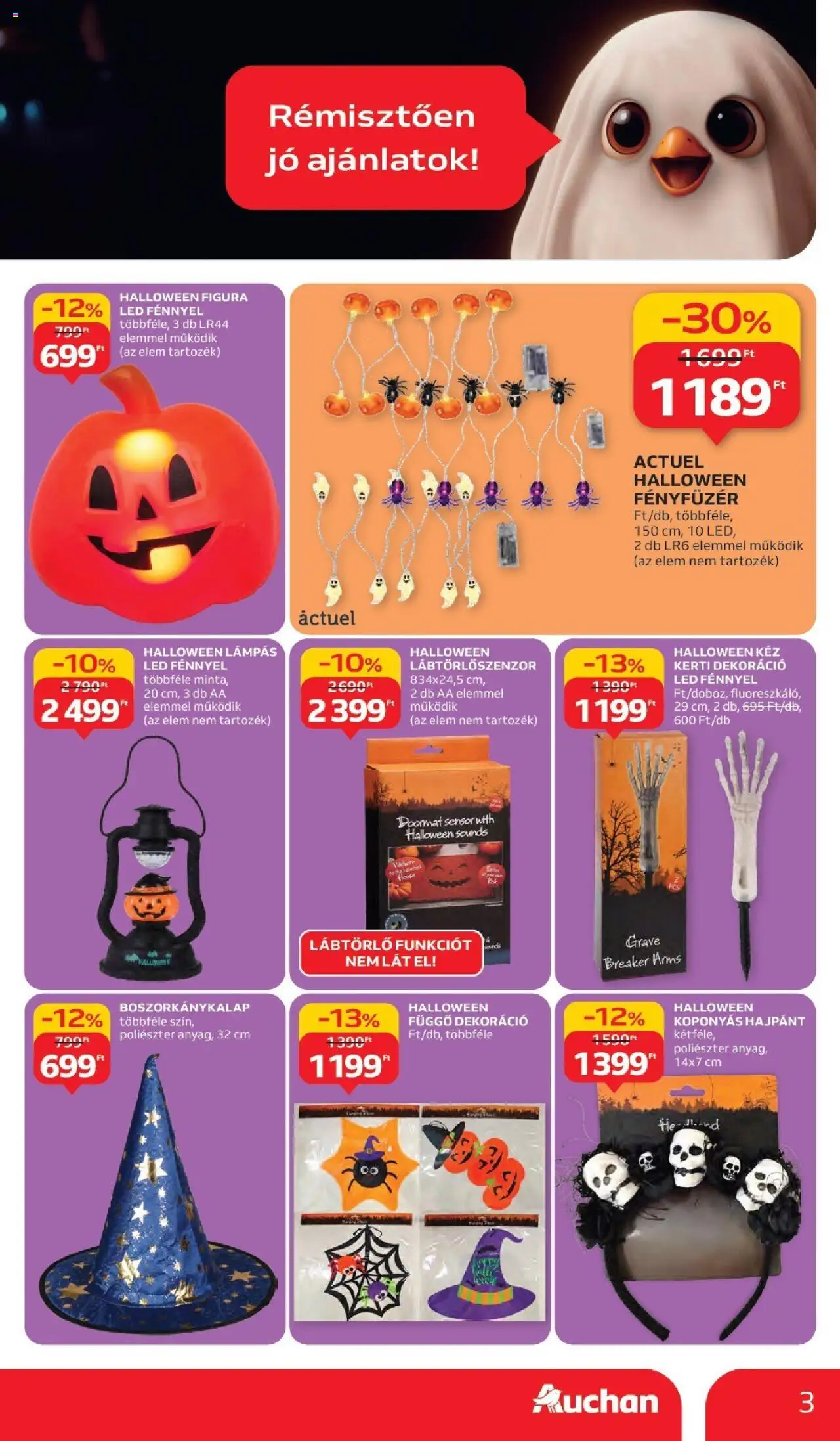 Auchan akciós ujság - amely érvényes a következő dátumtól: 02.10.2025 | Oldal: 3 | Termékek: Fényfüzér, Lámpás, Lábtörlő, Dekoráció