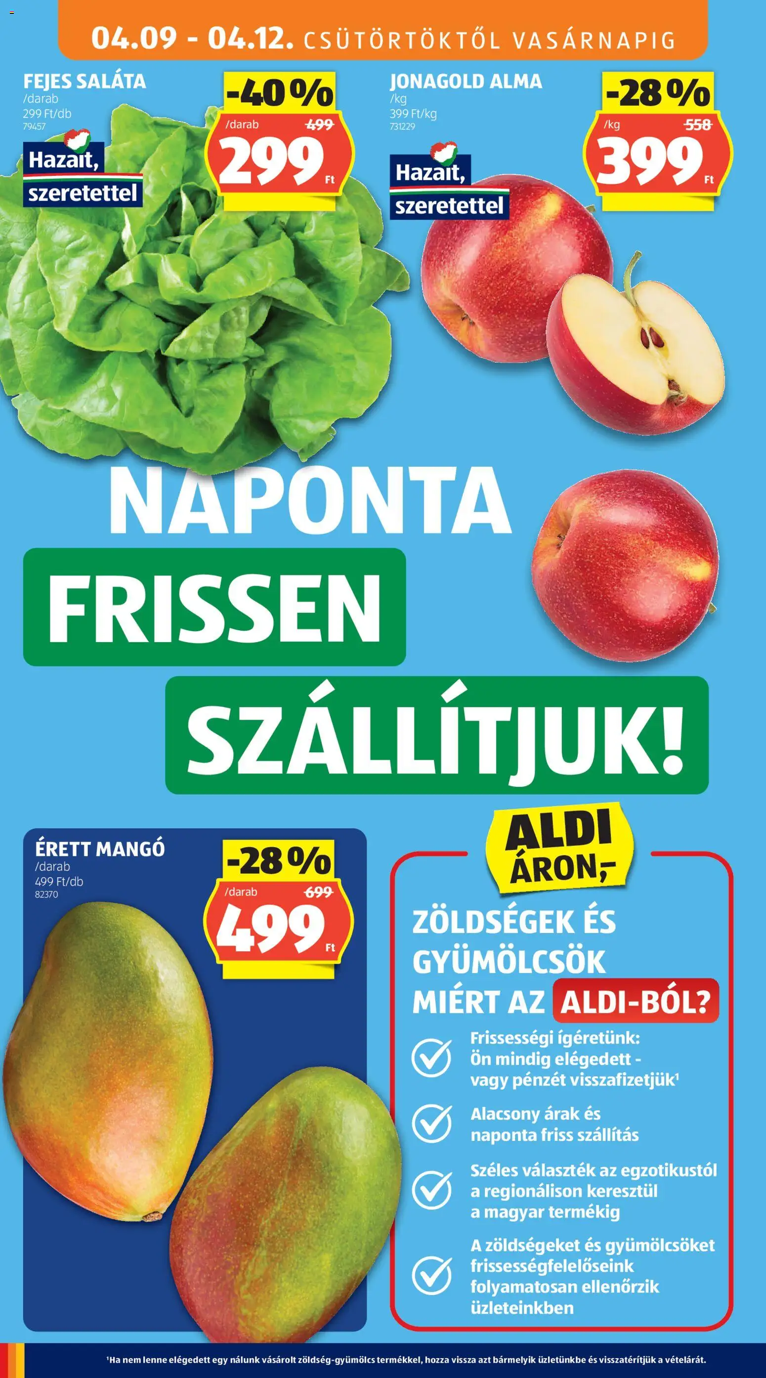 Aldi akciós ujság - amely érvényes a következő dátumtól: 09.04.2026 | Oldal: 8 | Termékek: Alma, Saláta, Mangó