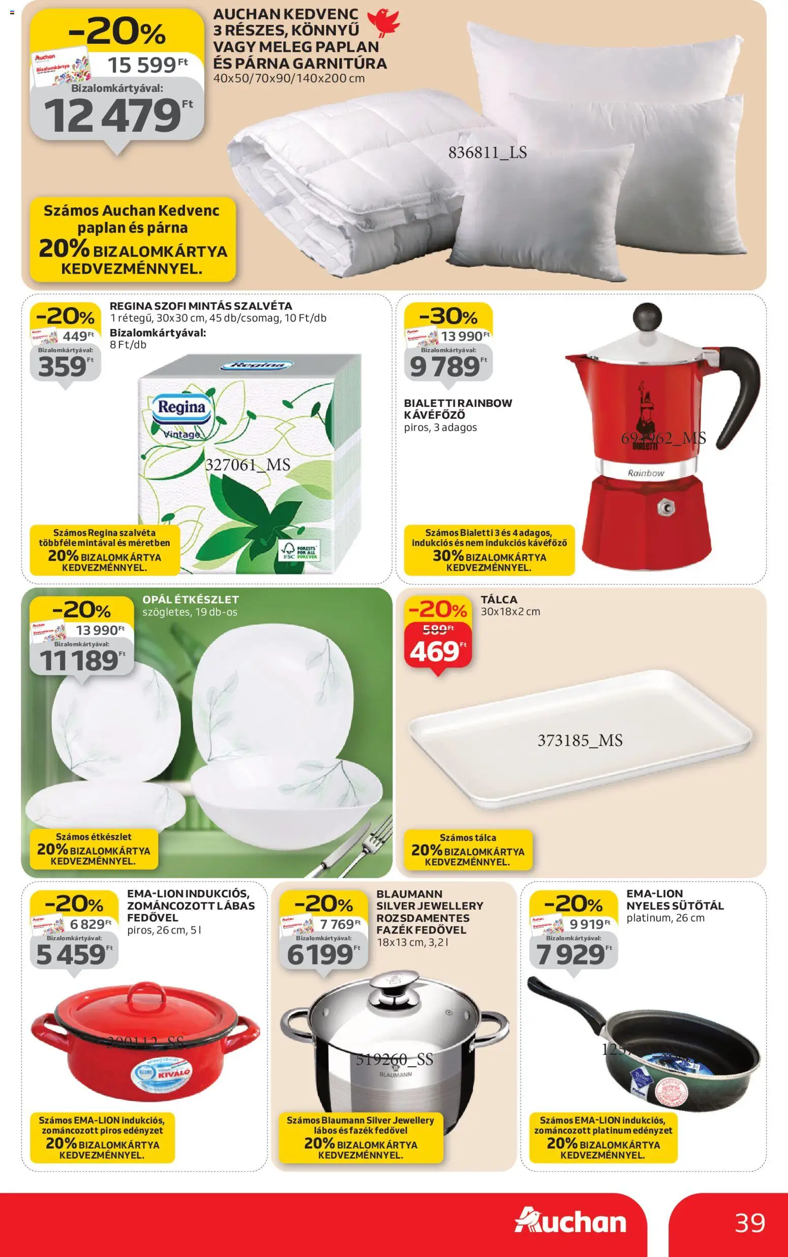 Auchan akciós ujság - amely érvényes a következő dátumtól: 08.01.2026 | Oldal: 39 | Termékek: Kávéfőző, Paplan, Párna, Étkészlet