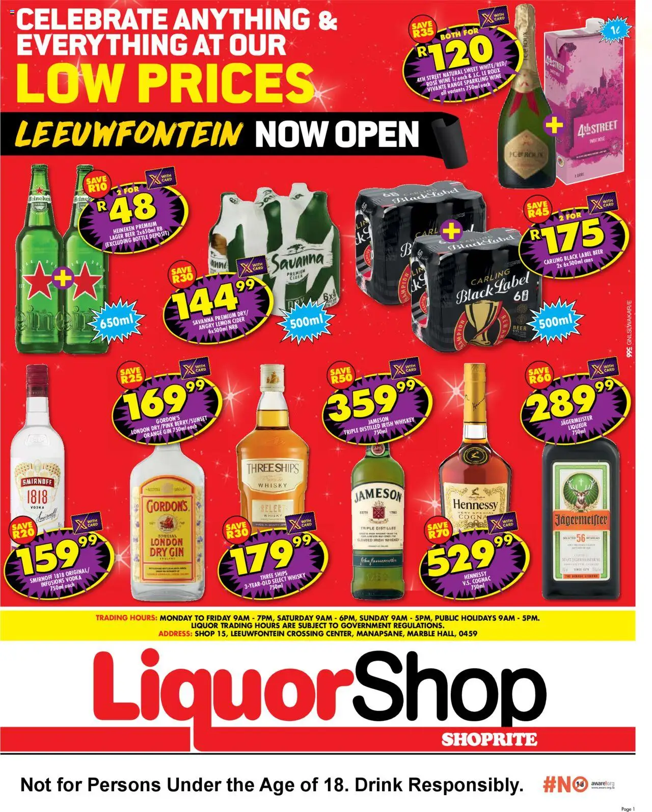 Shoprite Gauteng - LiquorShop Savings Leeuwfontein │ valid from 21.07.2025 | Page: 1 | Products: Cider, Wine, Whiskey, Ensalada de quino