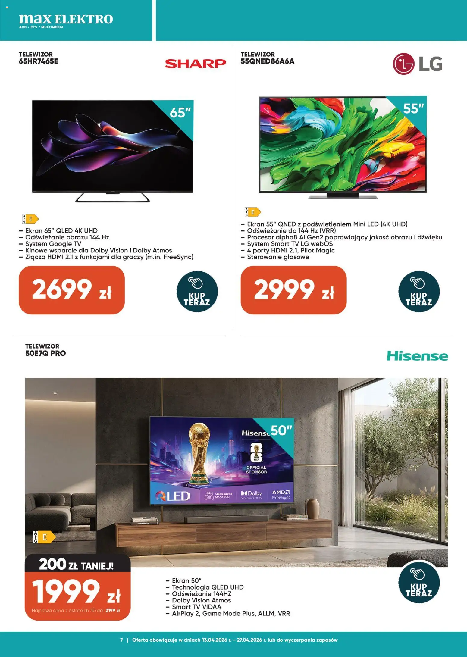 Max elektro gazetka od 13.04.2026 | Strona: 7 | Produkty: Telewizor