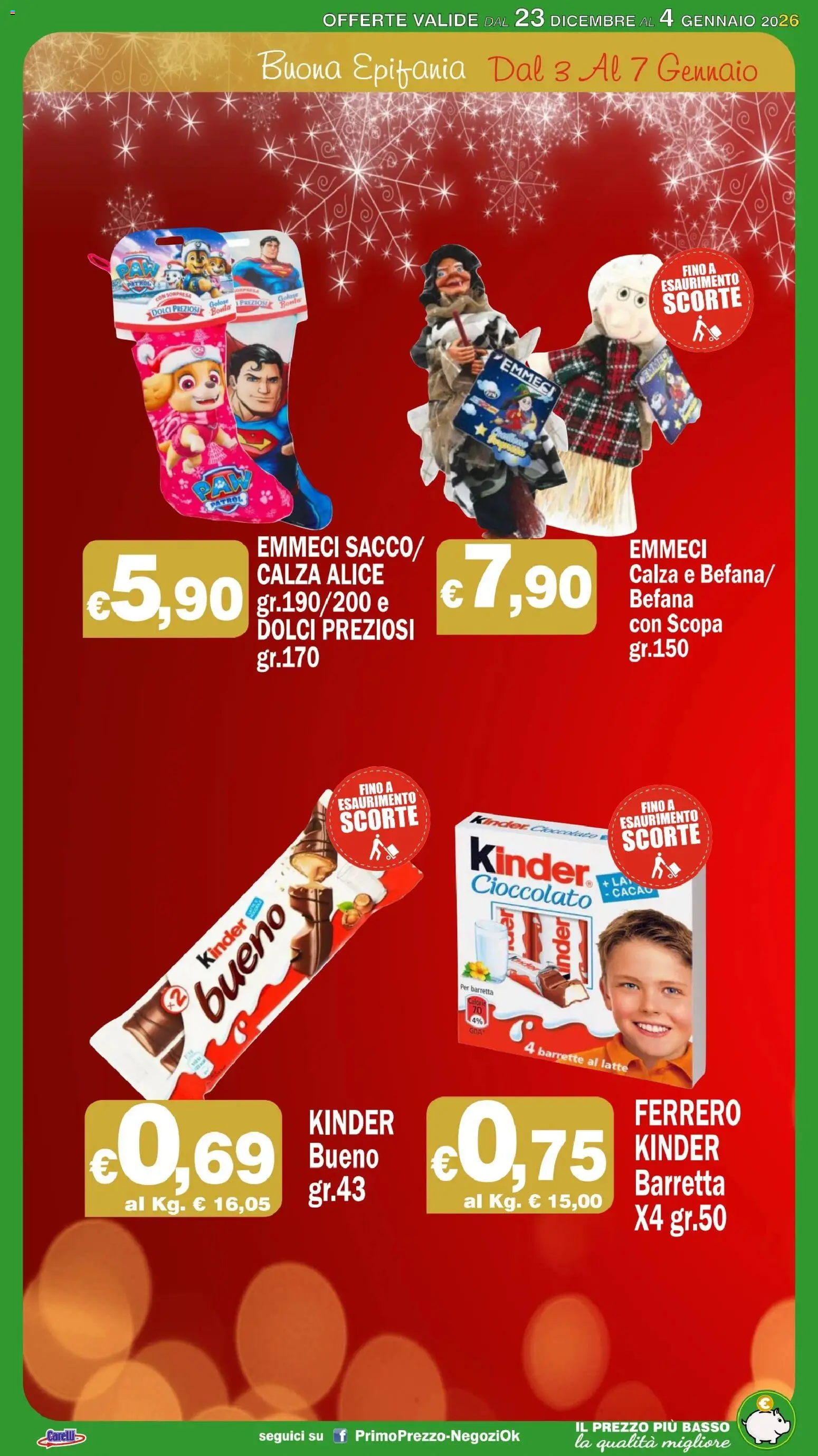 Volantino Primo Prezzo del 23.12.2025 | Pagina: 19 | Prodotti: Cioccolato, Latte, Scopa, Barretta
