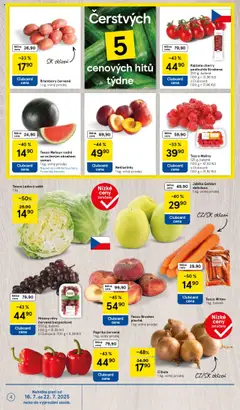 Tesco leták - Hypermarket od 16.07.2025 | Strana: 4 | Produkty: Maliny, Paprika červená, Cibule, Ledový salát