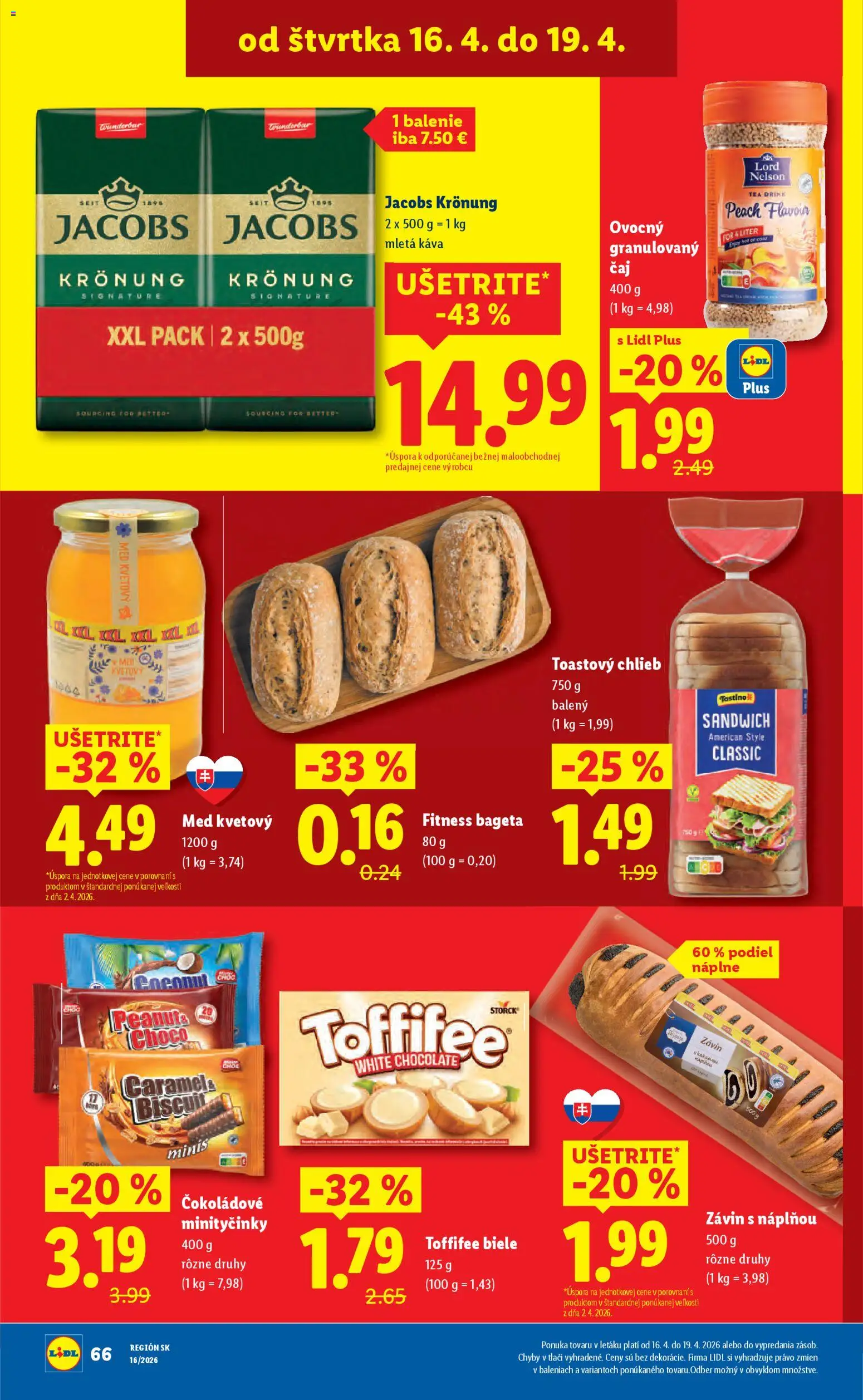 Nové Lidl akcie – leták je platný od 13.04.2026 | Strana: 64 | Produkty: Káva, Čaj, Toffifee, Med