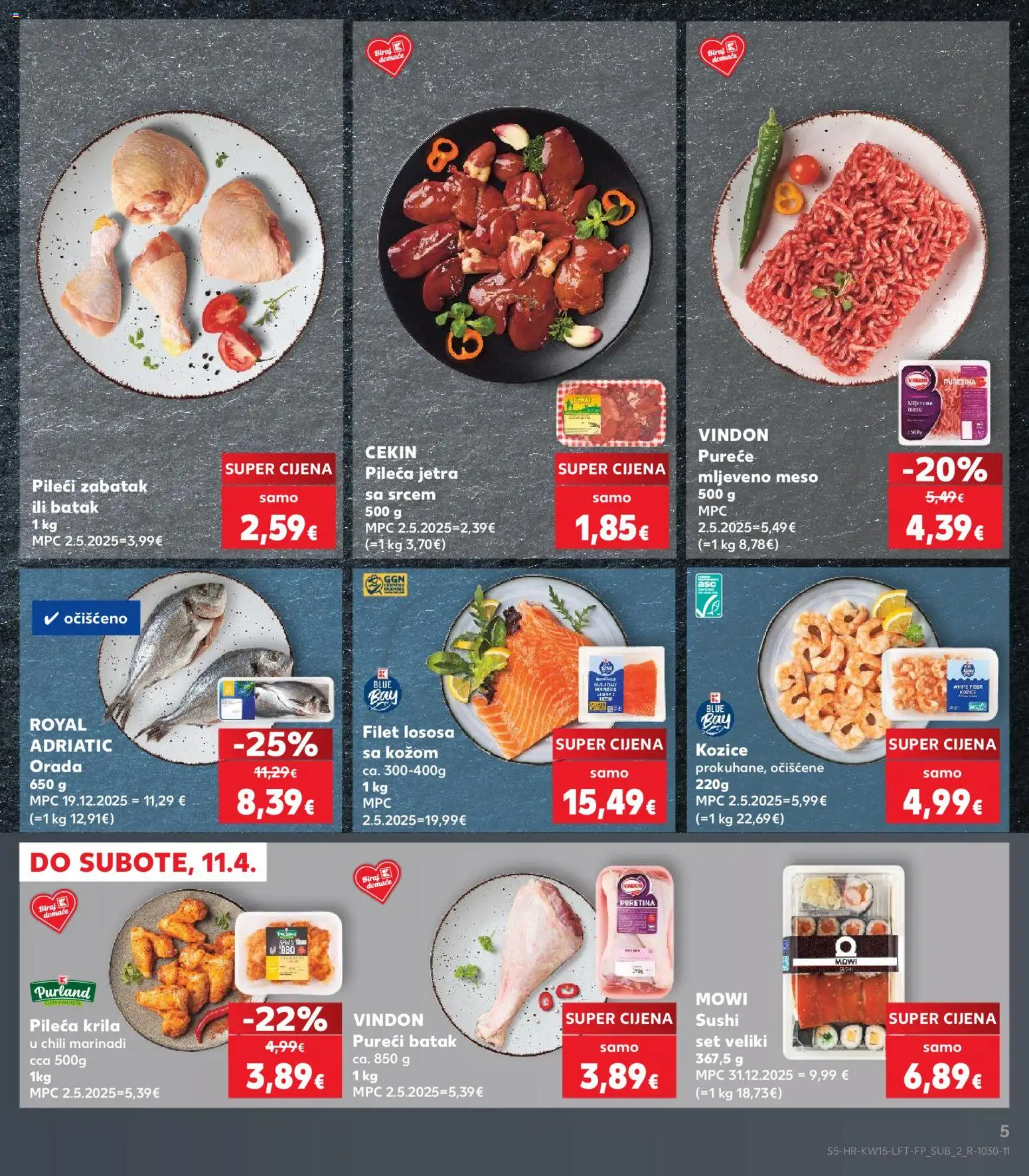 Kaufland katalog | vrijedi od 08.04.2026 | Stranica: 5 | Proizvodi: Puretina, Meso, Sushi, Kozice