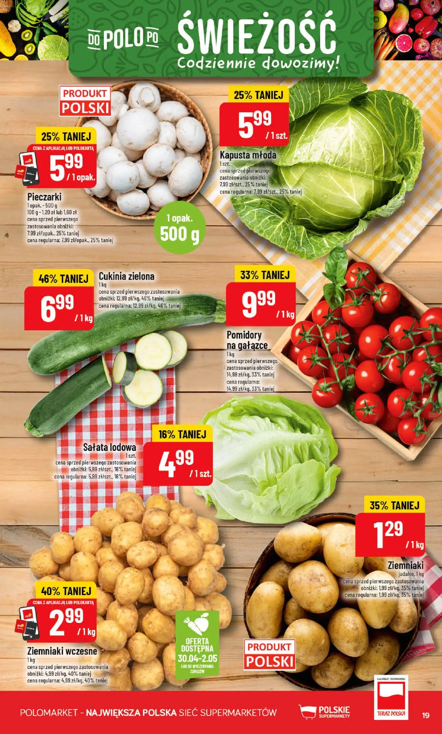 POLOmarket gazetka od 29.04.2026 | Strona: 19 | Produkty: Kapusta, Pieczarki, Cukinia, Ziemniaki